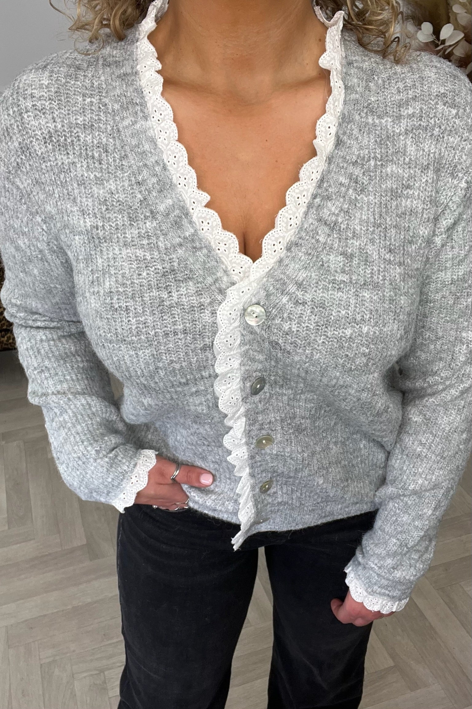 Chantal Button Lace Vest - Grey - Image 13