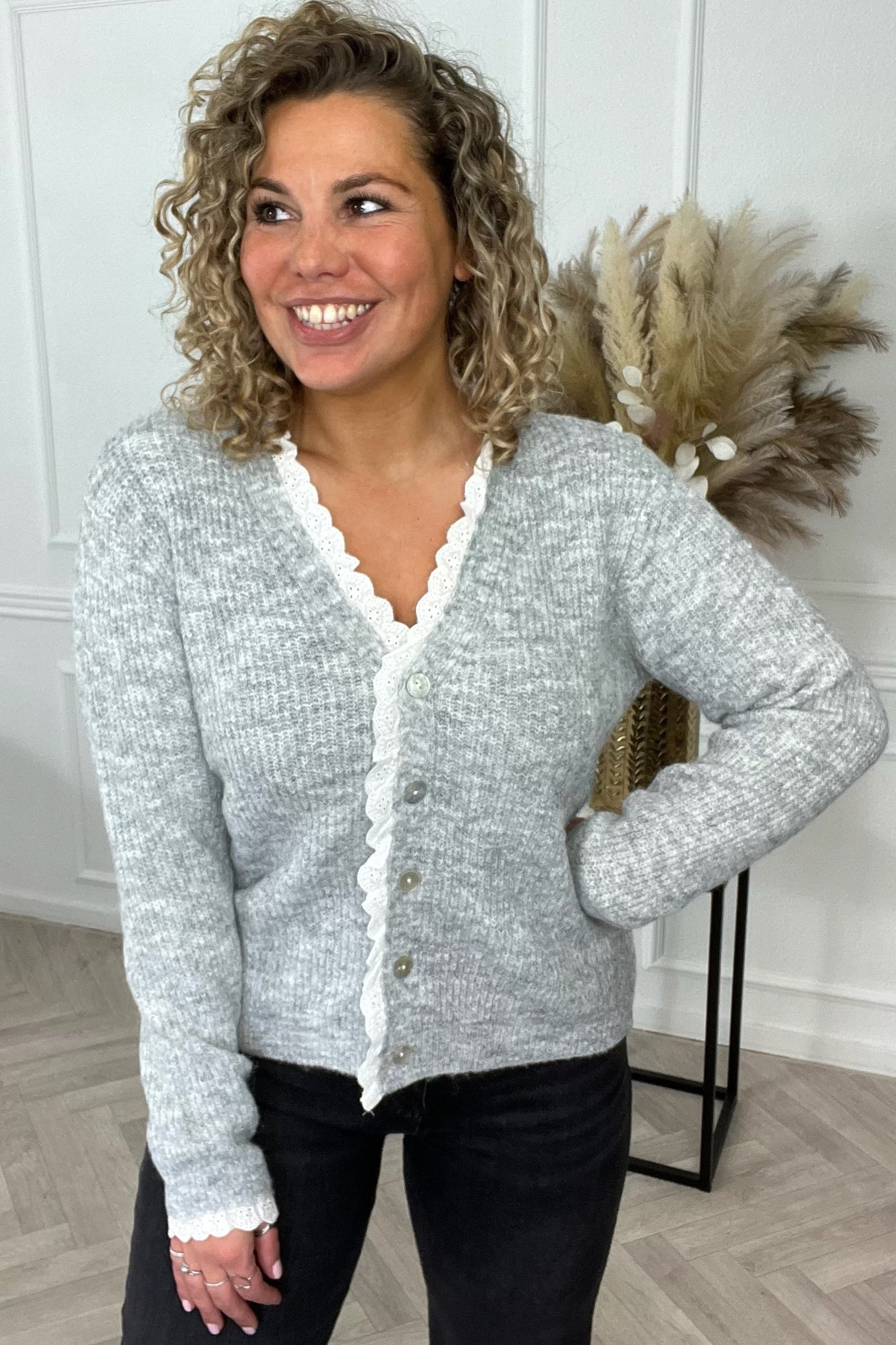 Chantal Button Lace Vest - Grey - Image 8