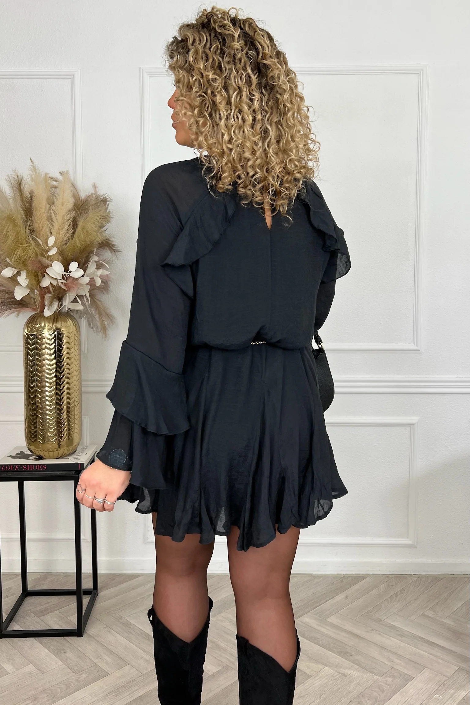 Chelsea Ruffle Dress - Black - Image 2
