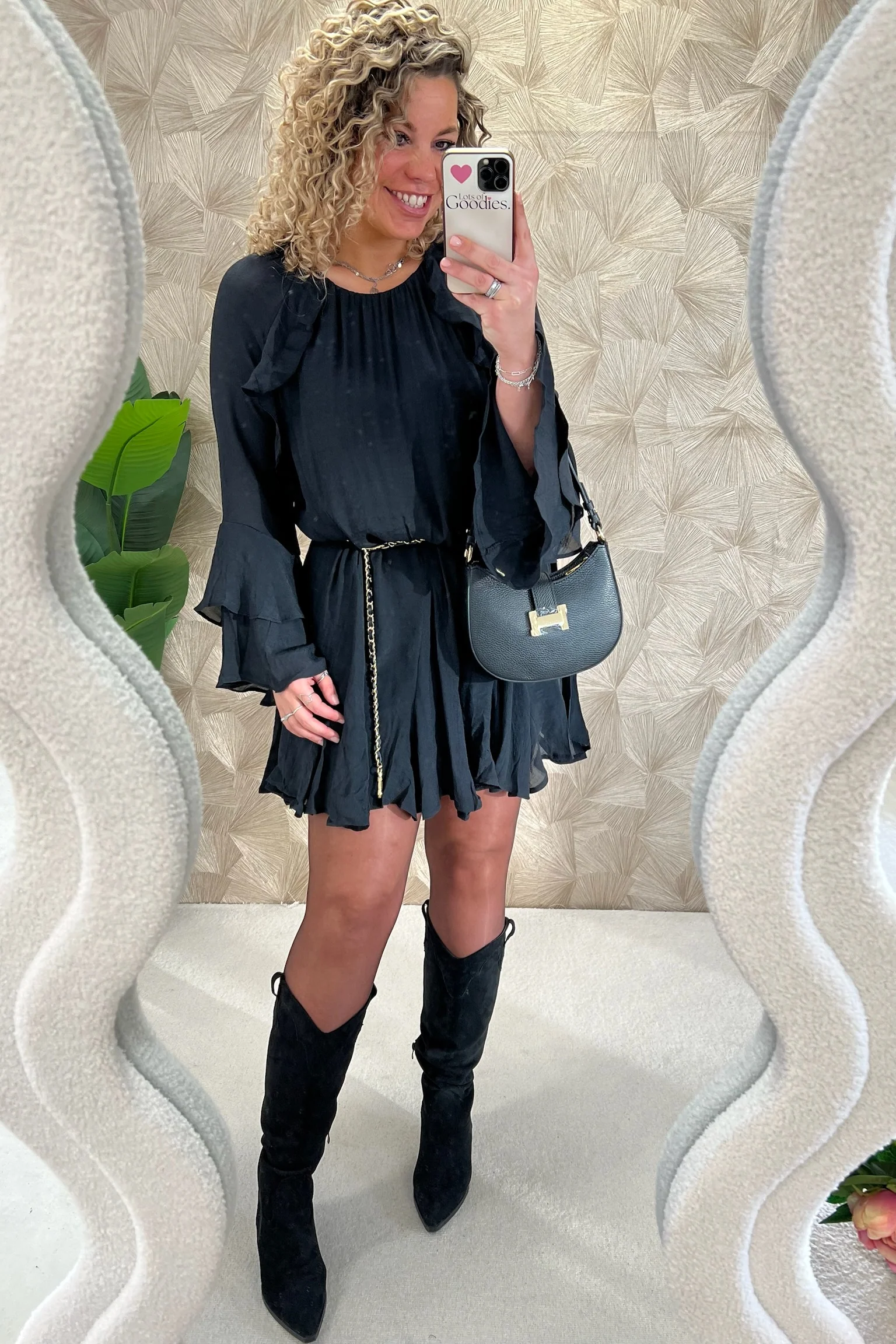 Chelsea Ruffle Dress - Black - Image 3