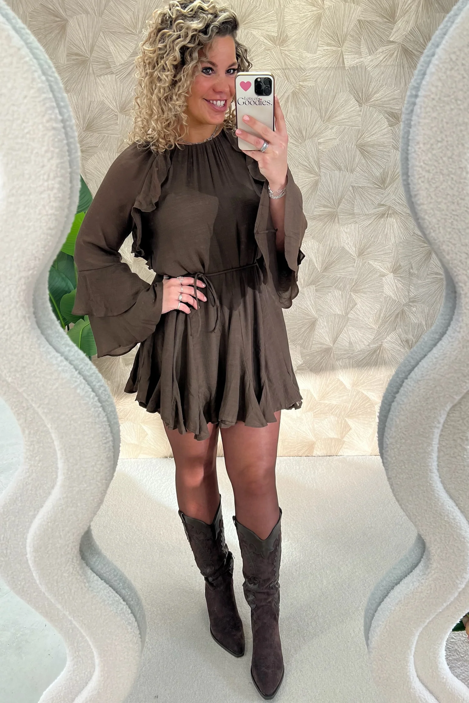 Chelsea Ruffle Dress - Brown - Image 4