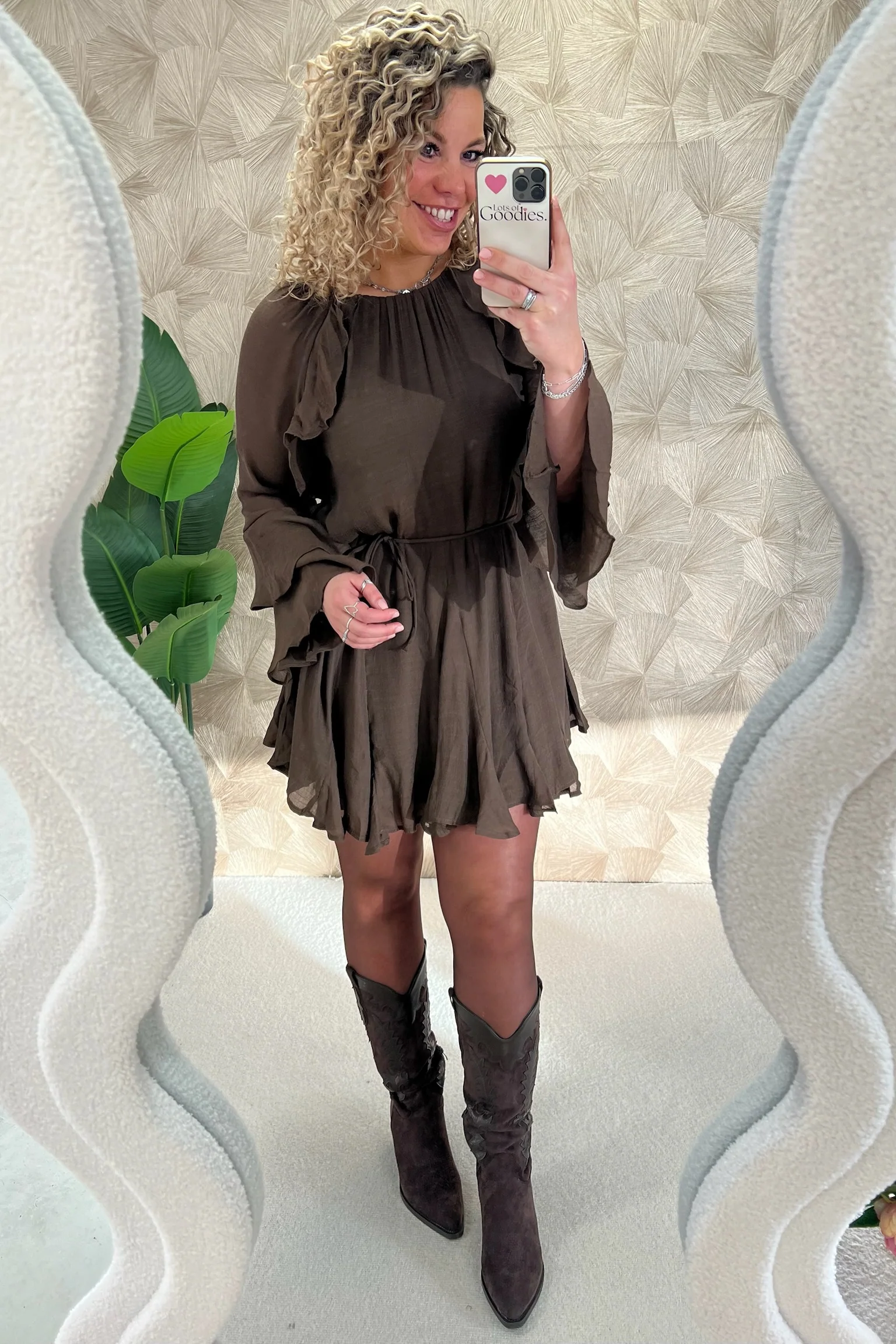 Chelsea Ruffle Dress - Brown - Image 6