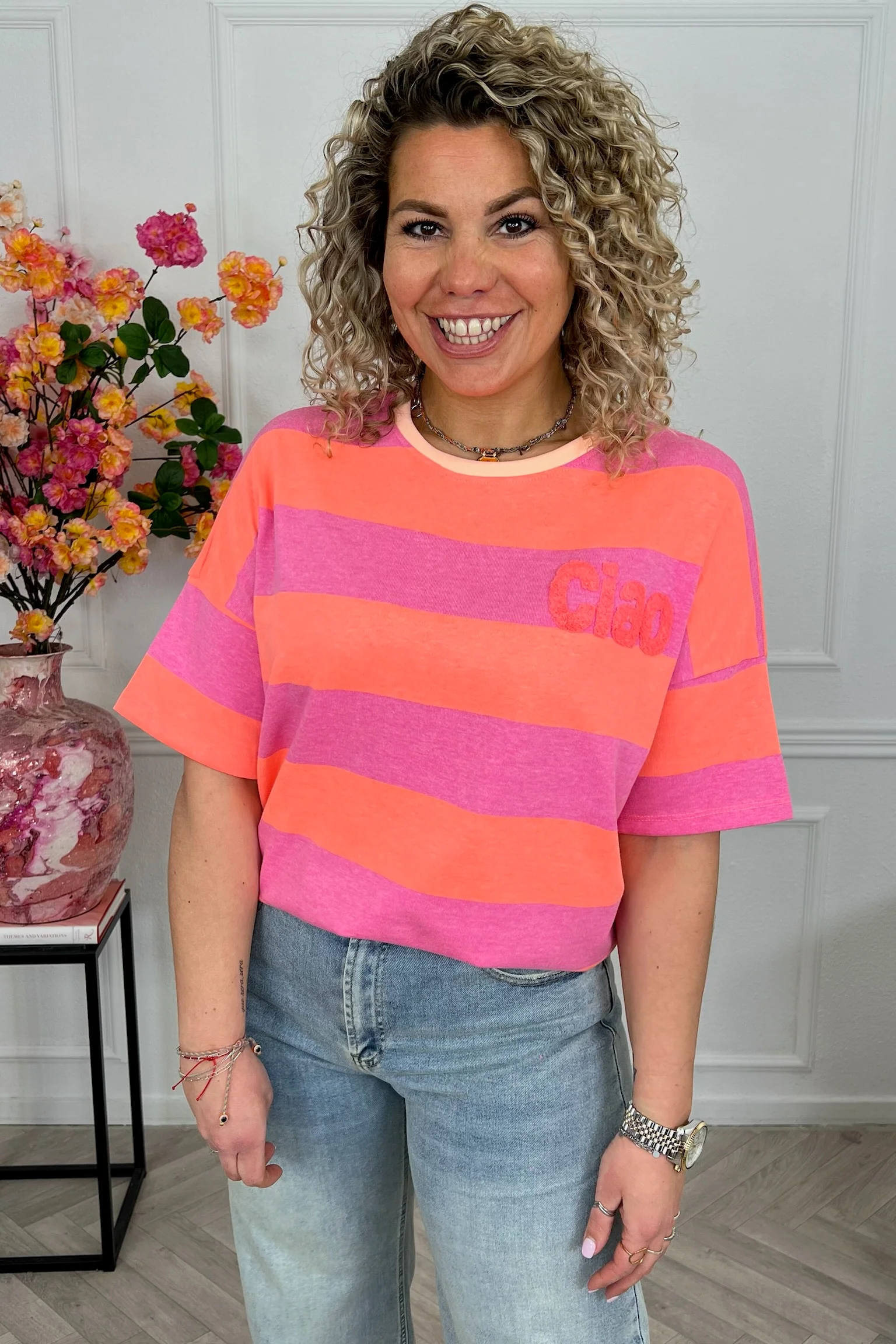 Ciao Bella Striped Shirt - Orange/Fuchsia - Image 5