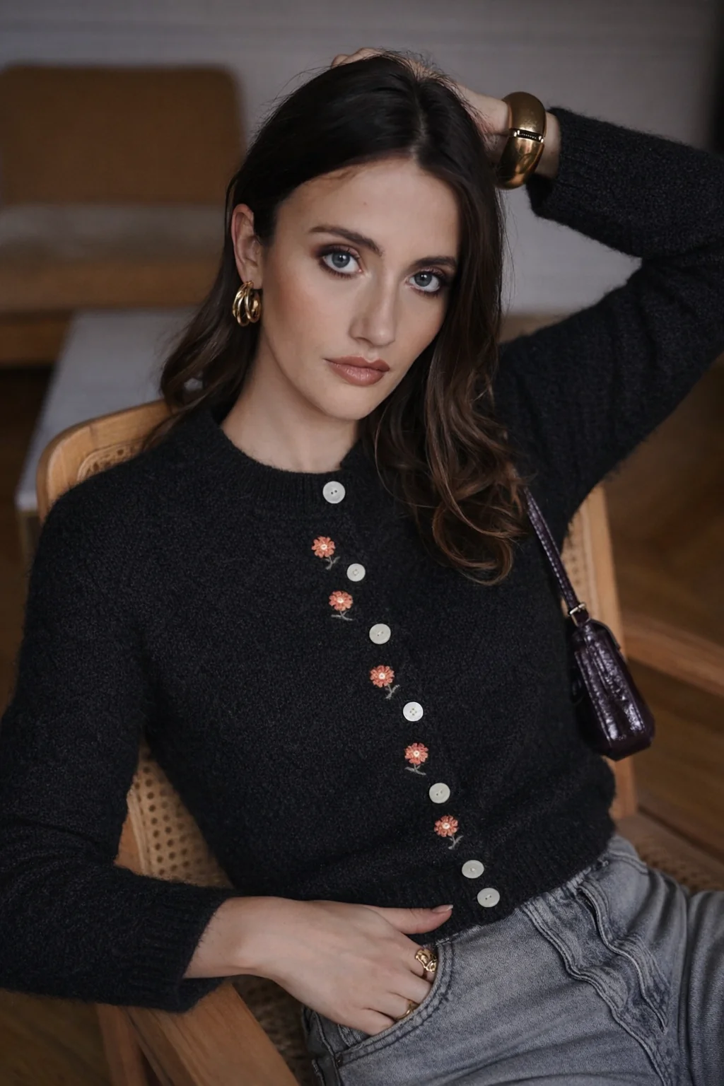 Claire Flower Vest - Black