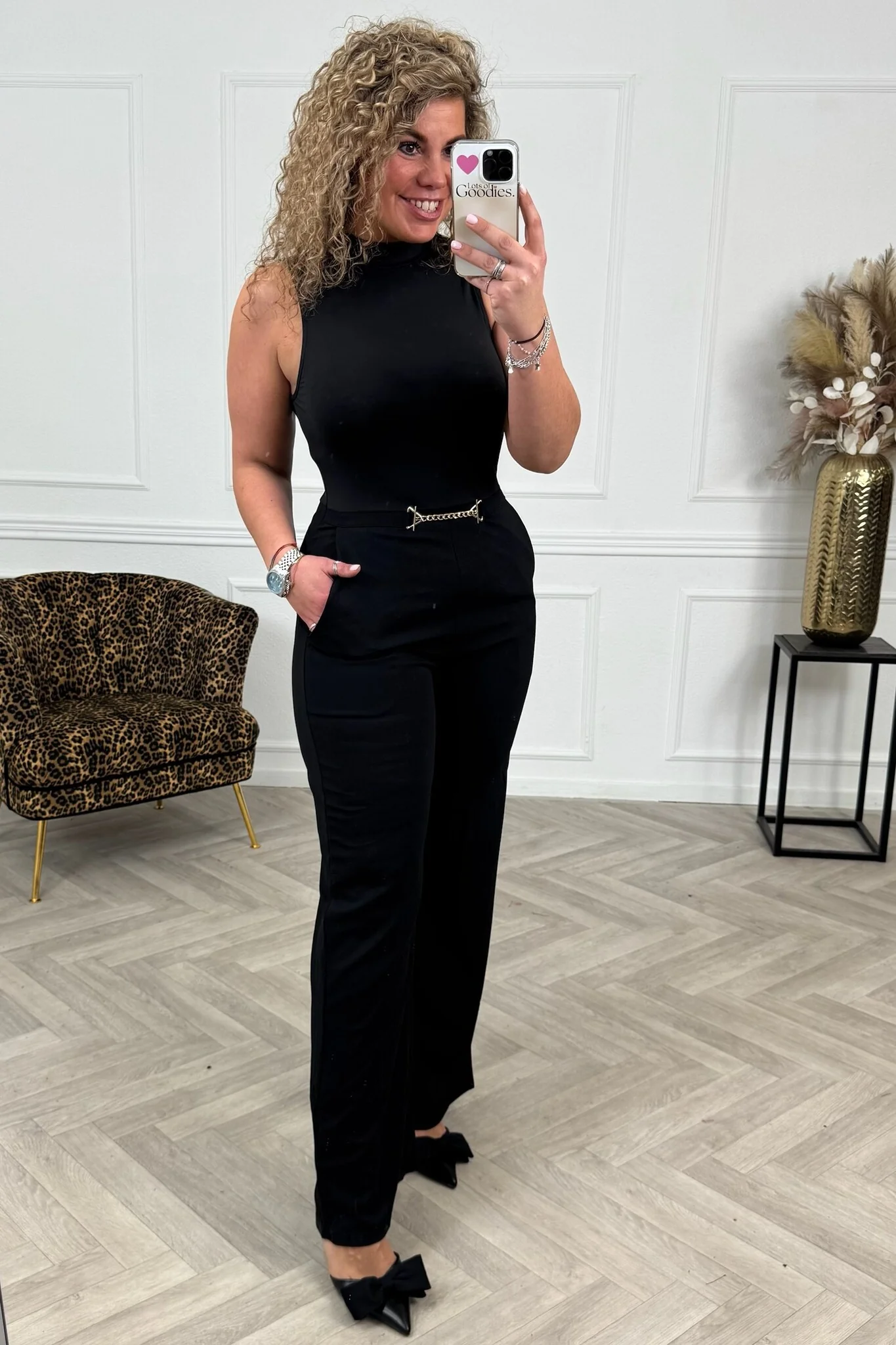 Classic Sleeveless Jumpsuit - Black - Image 2