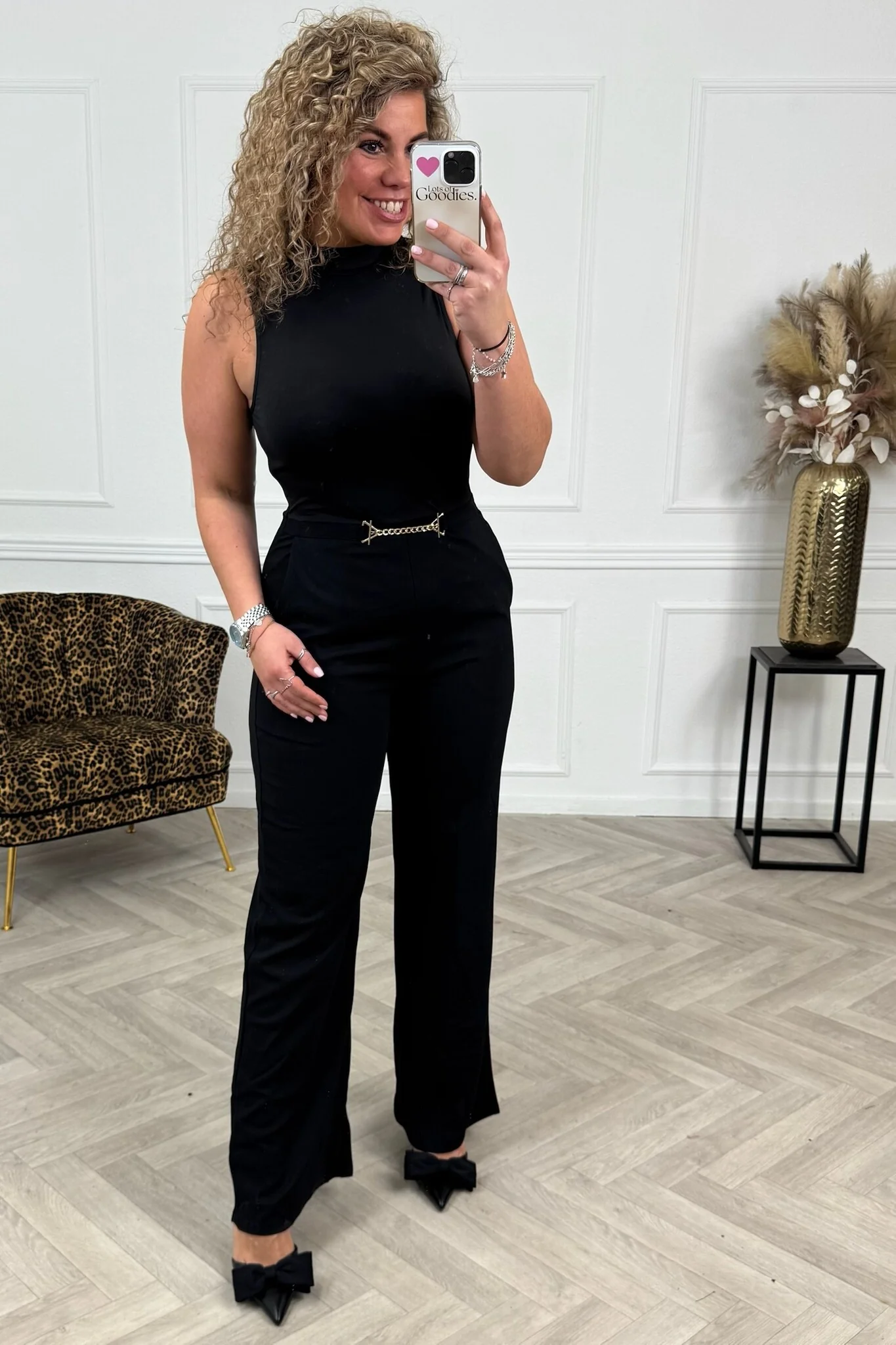 Classic Sleeveless Jumpsuit - Black - Image 3
