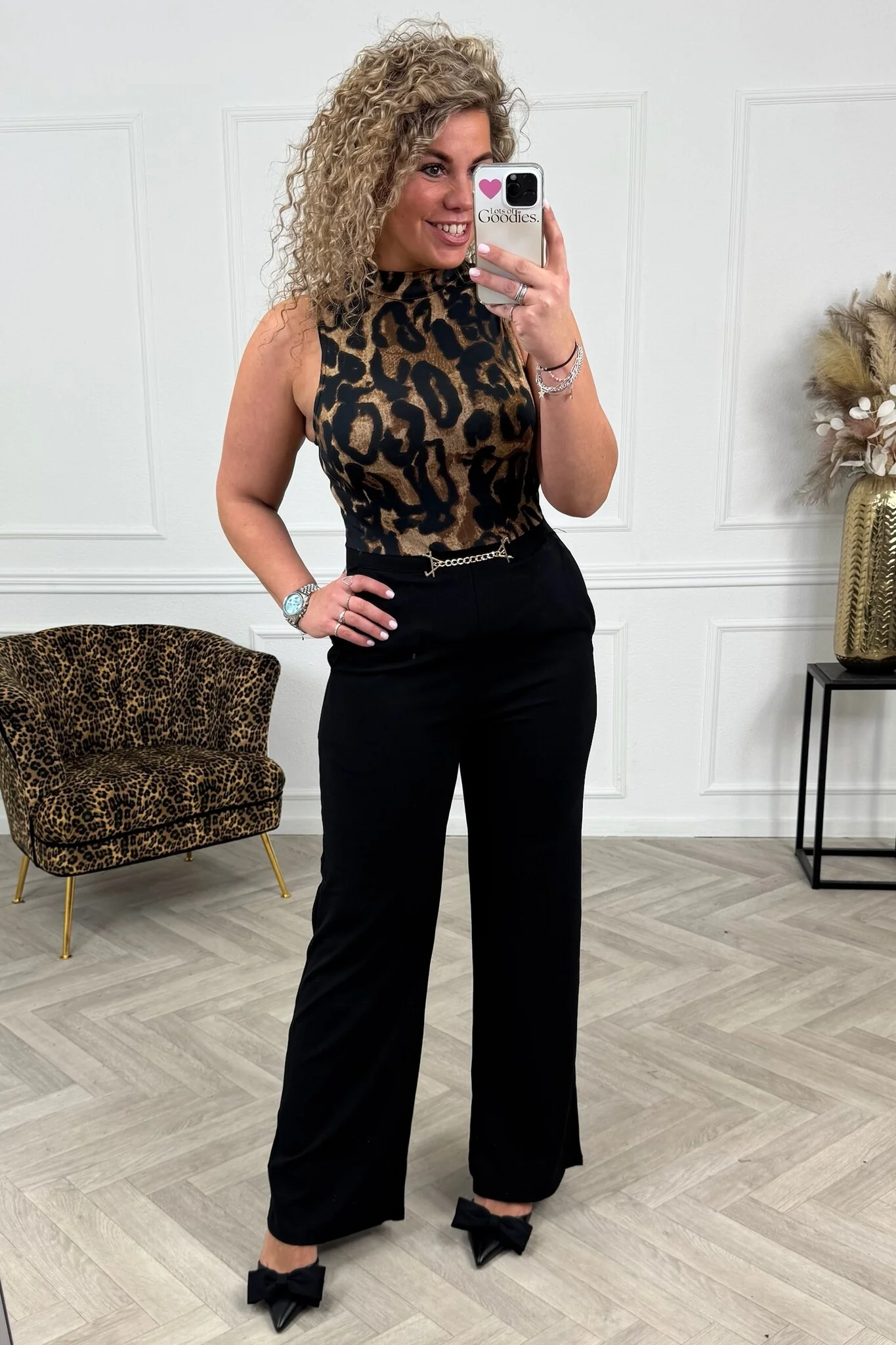 Classic Sleeveless Jumpsuit - Black/Leopard