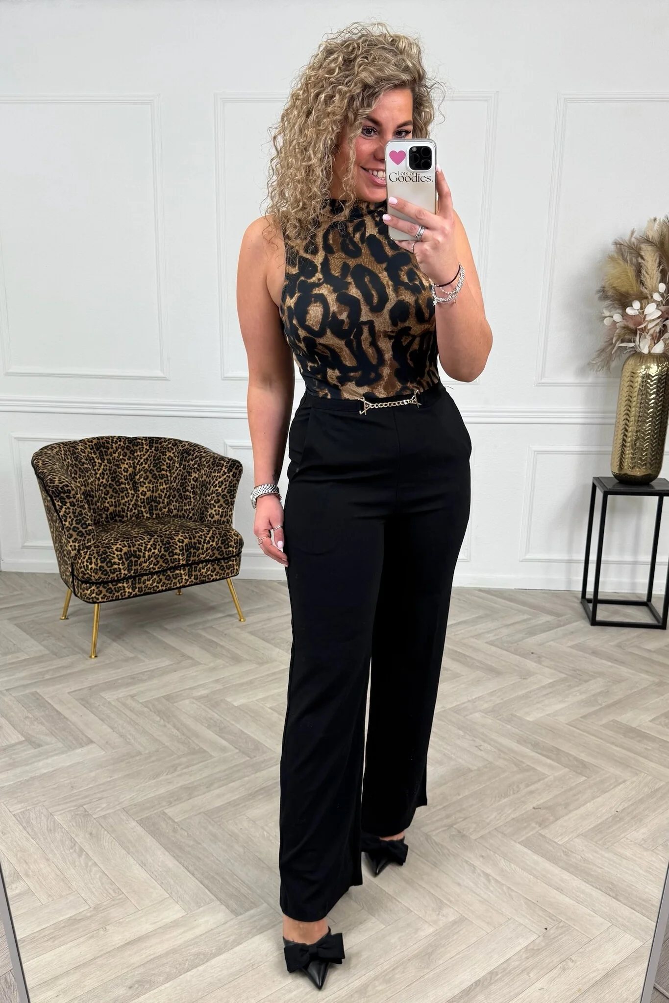 Classic Sleeveless Jumpsuit - Black/Leopard - Image 2