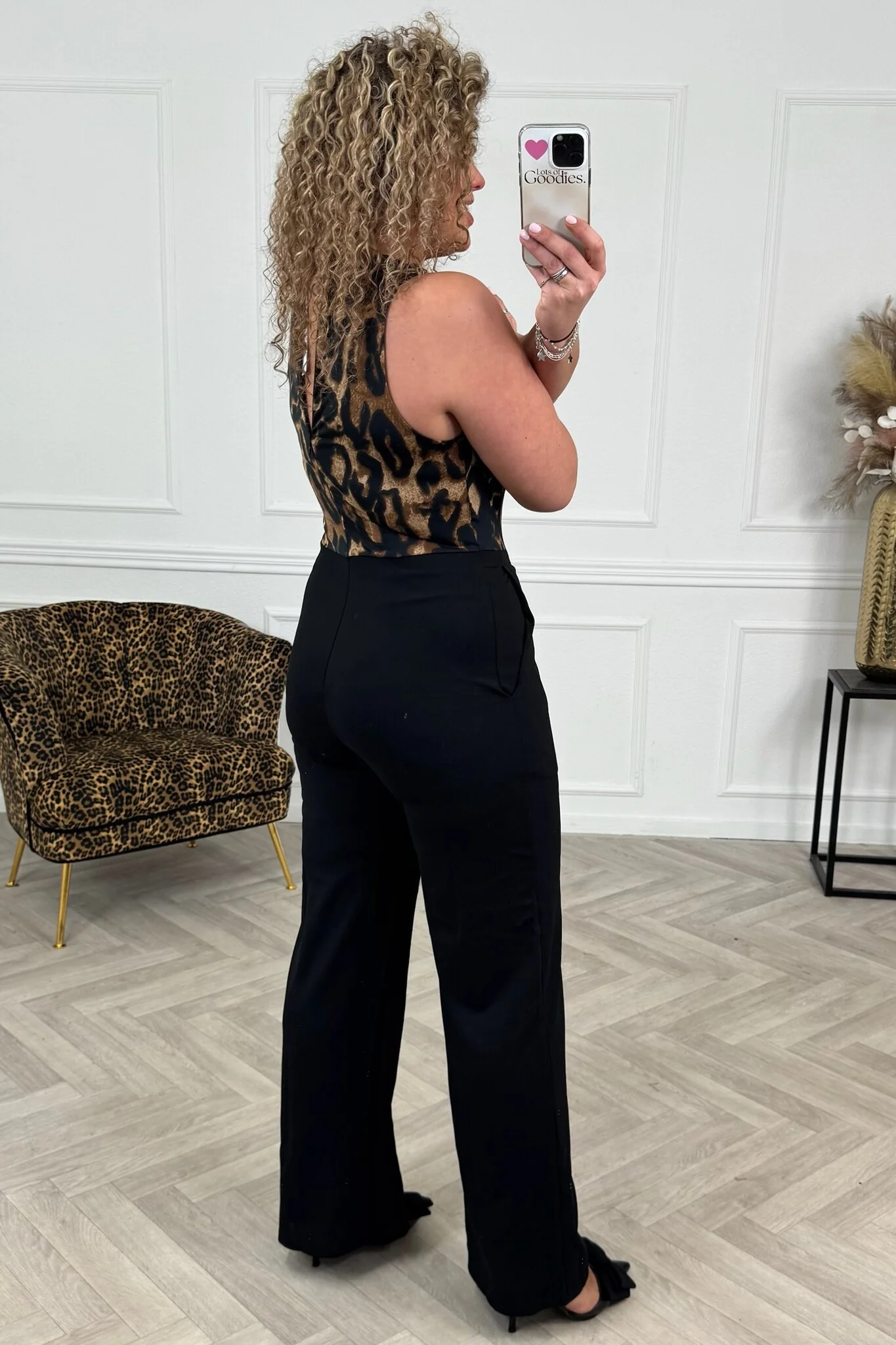Classic Sleeveless Jumpsuit - Black/Leopard - Image 3
