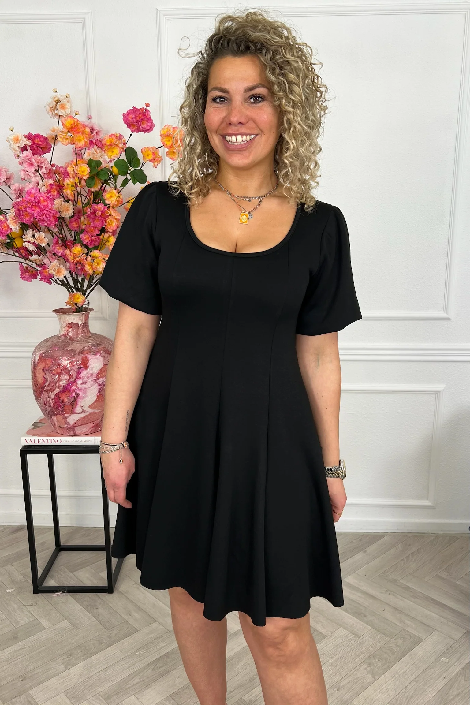Classy A Line Puffy Sleeve Dress - Black