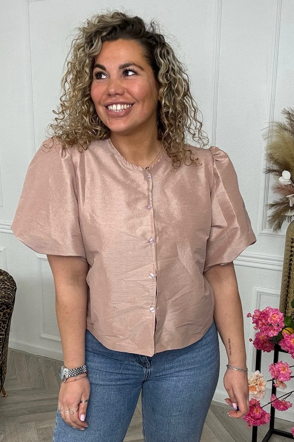Classy Balloon Sleeve Blouse - Old Pink - Image 3