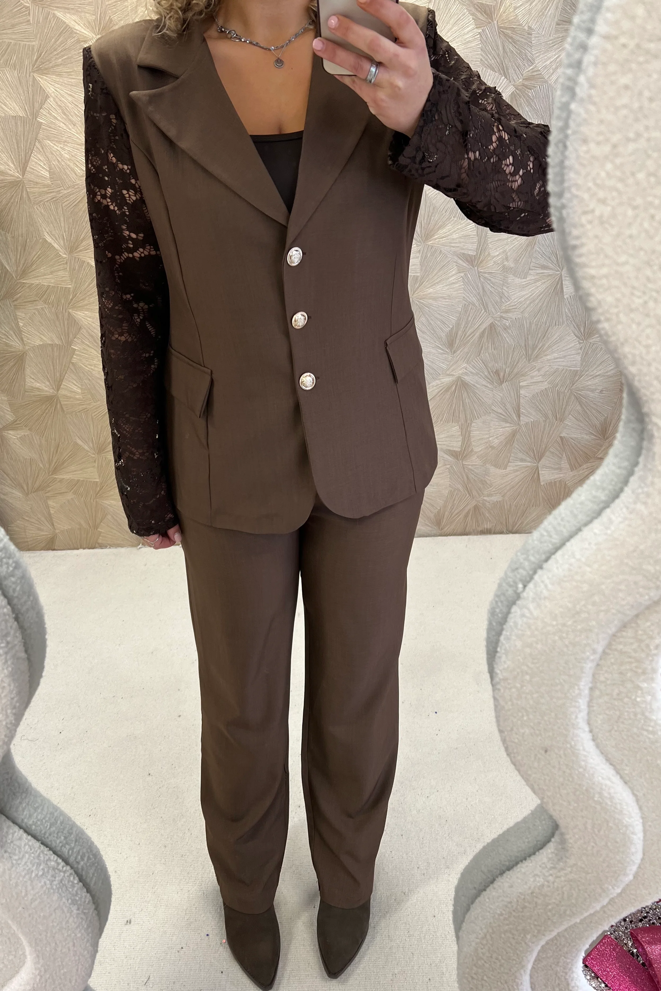 Classy Lace Suit - Brown - Image 3