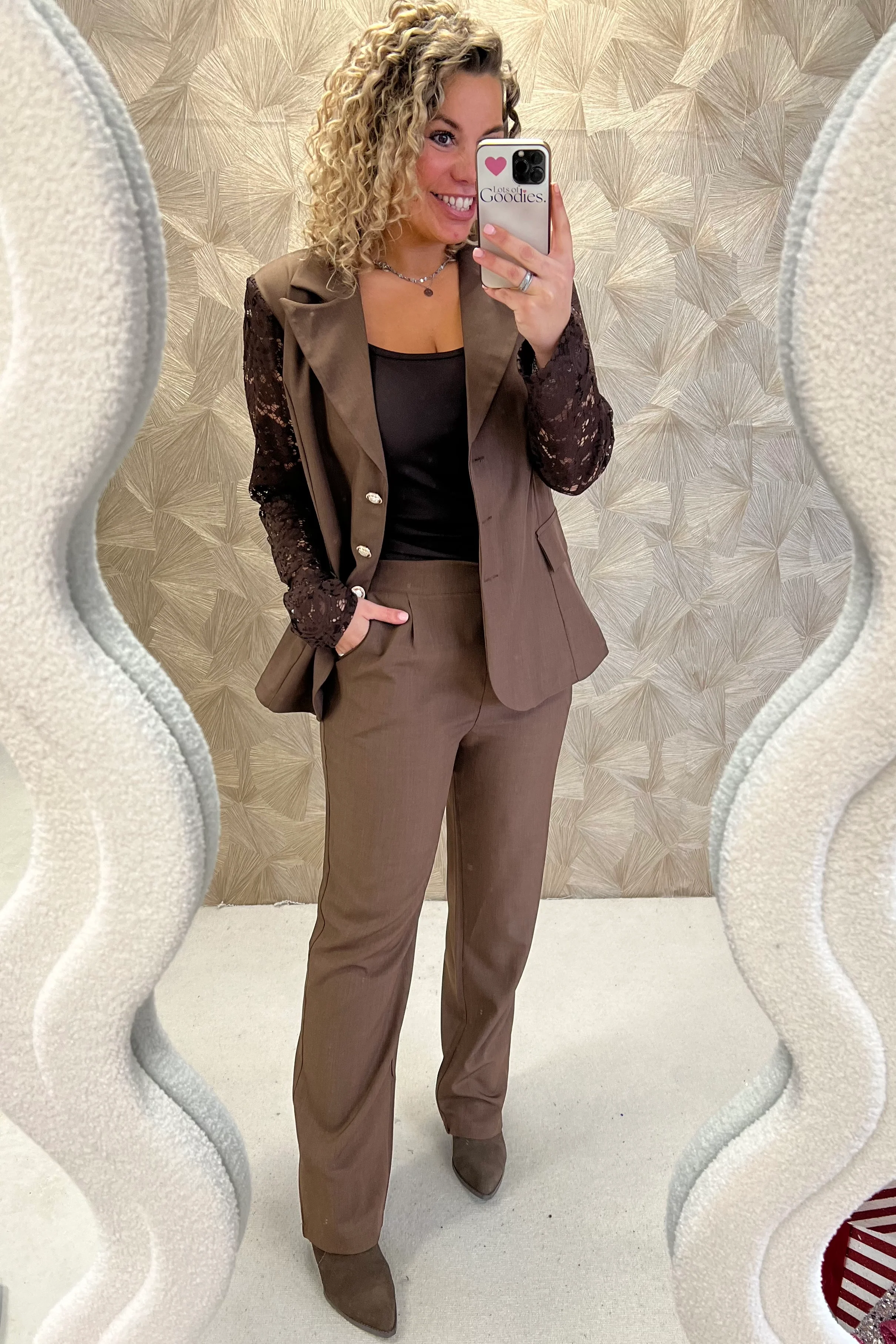 Classy Lace Suit - Brown - Image 7