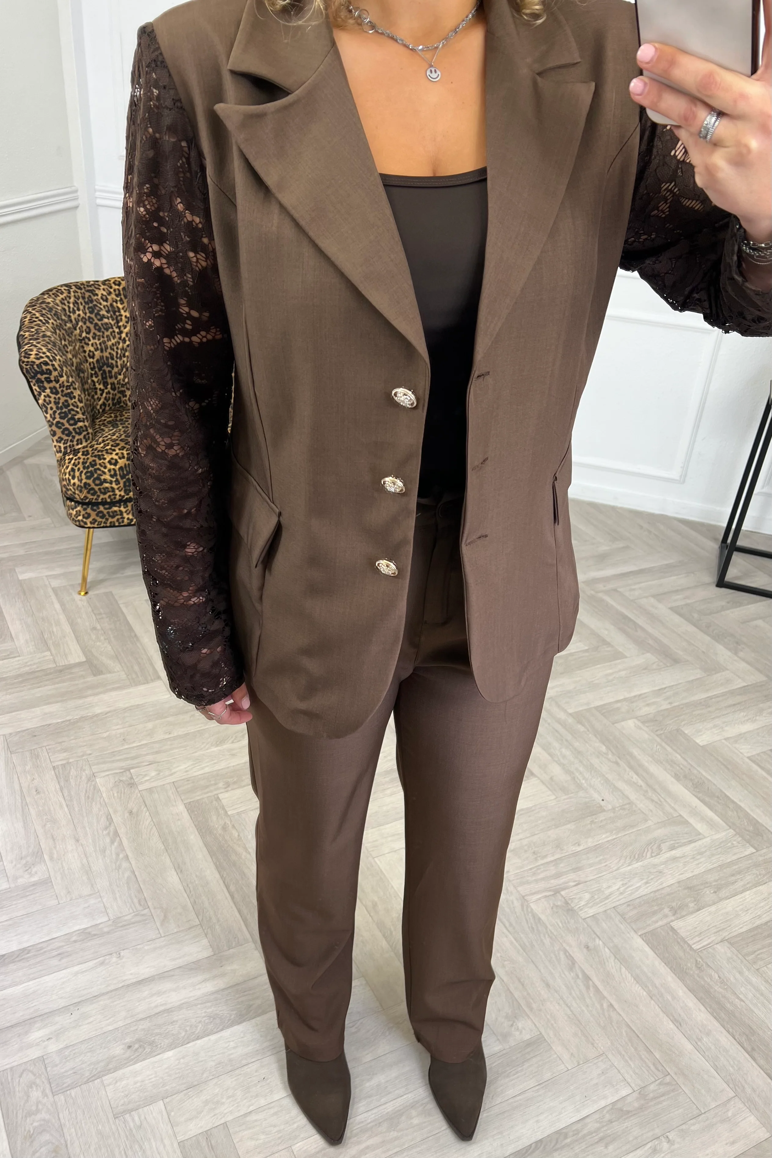Classy Lace Suit - Brown - Image 8