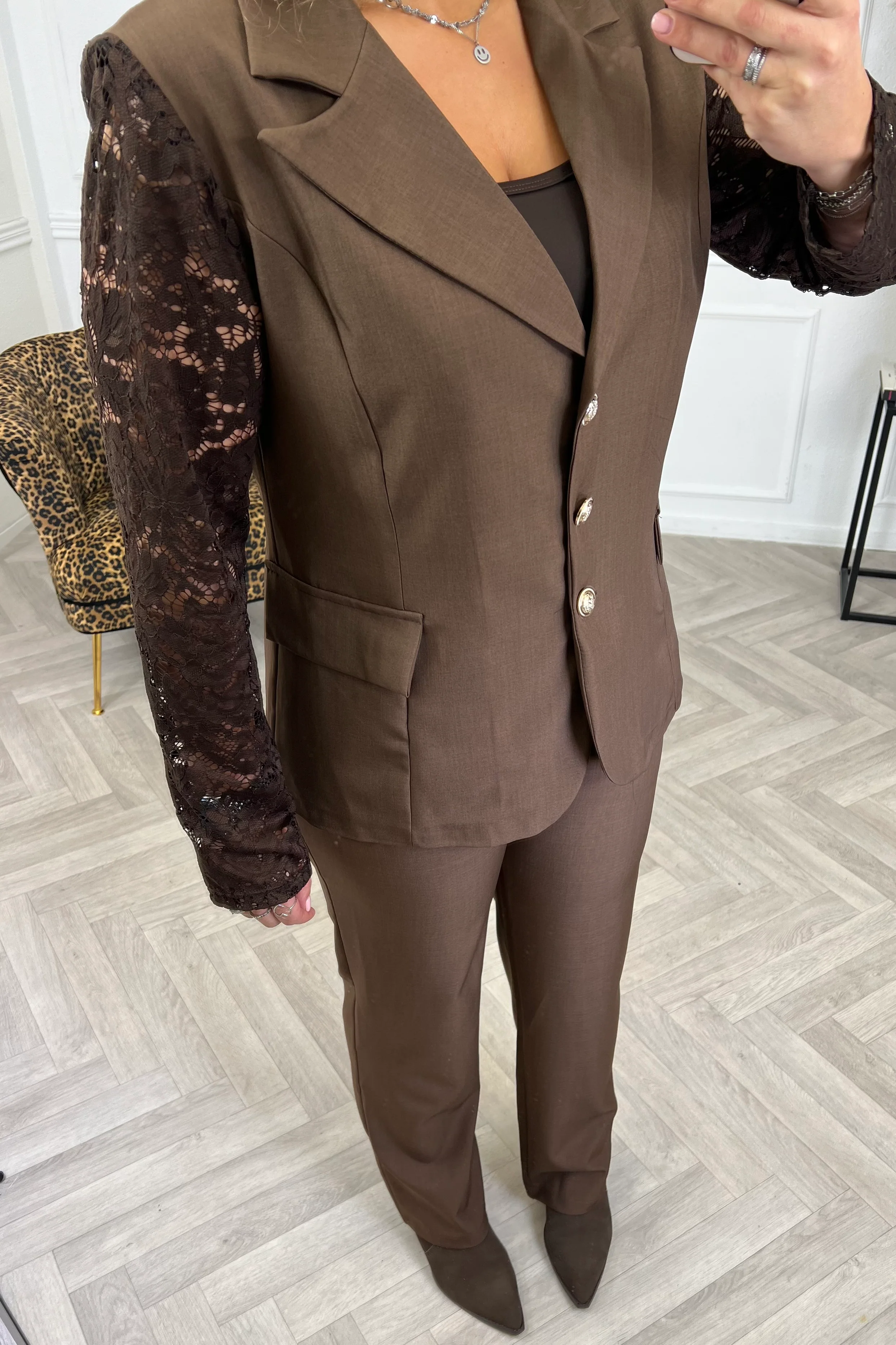 Classy Lace Suit - Brown - Image 9
