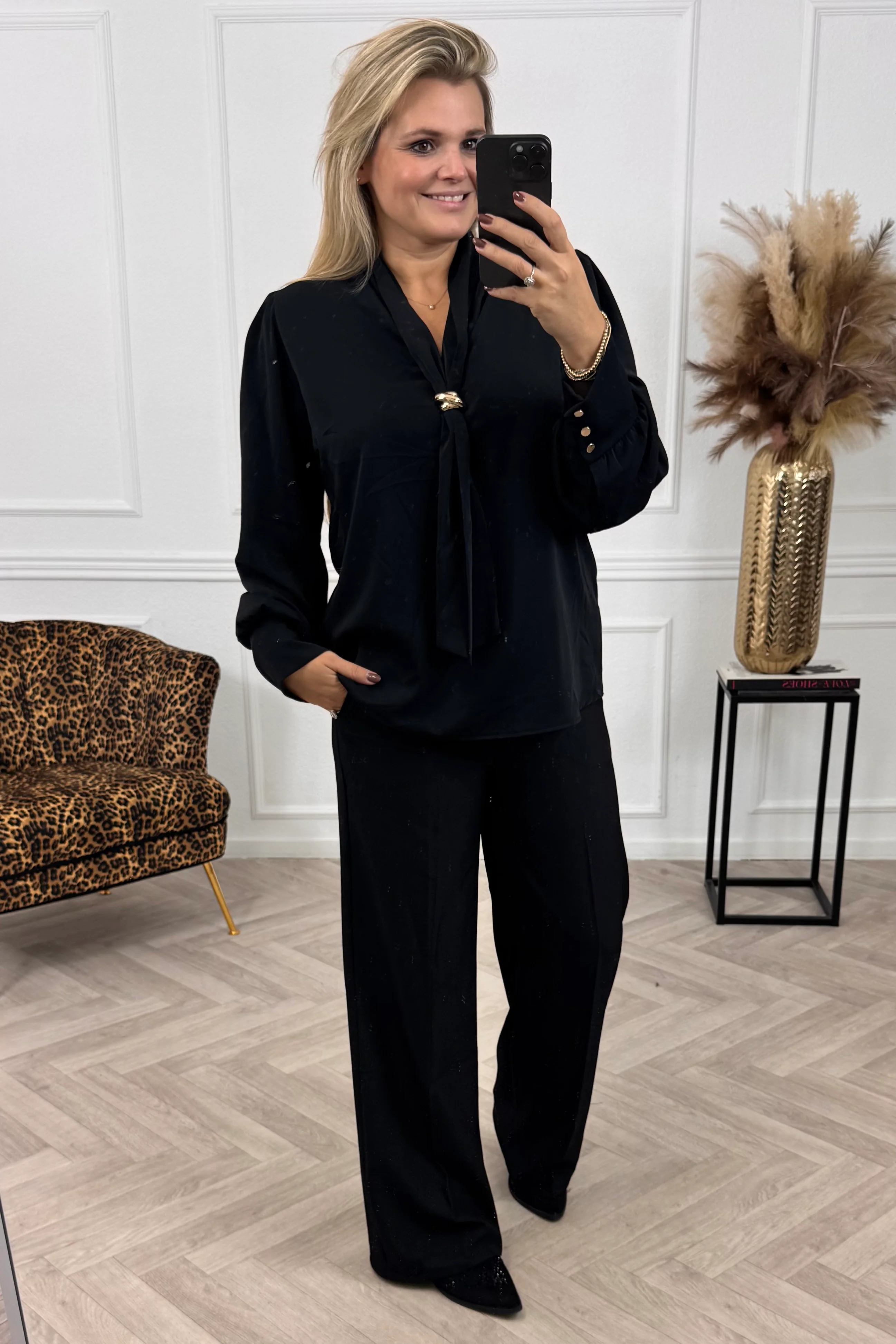 Classy Satin Blouse - Black - Image 2