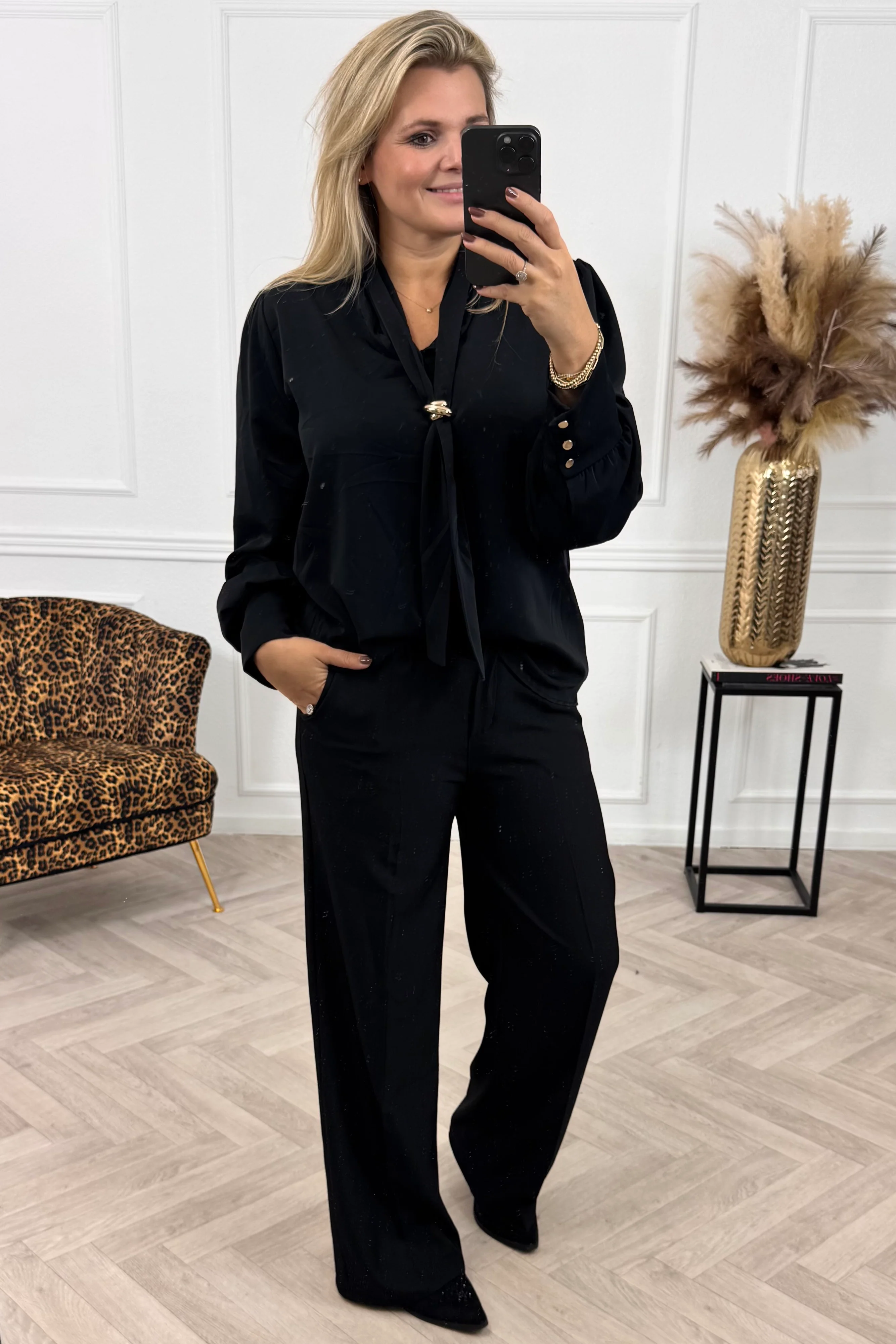 Classy Satin Blouse - Black - Image 3