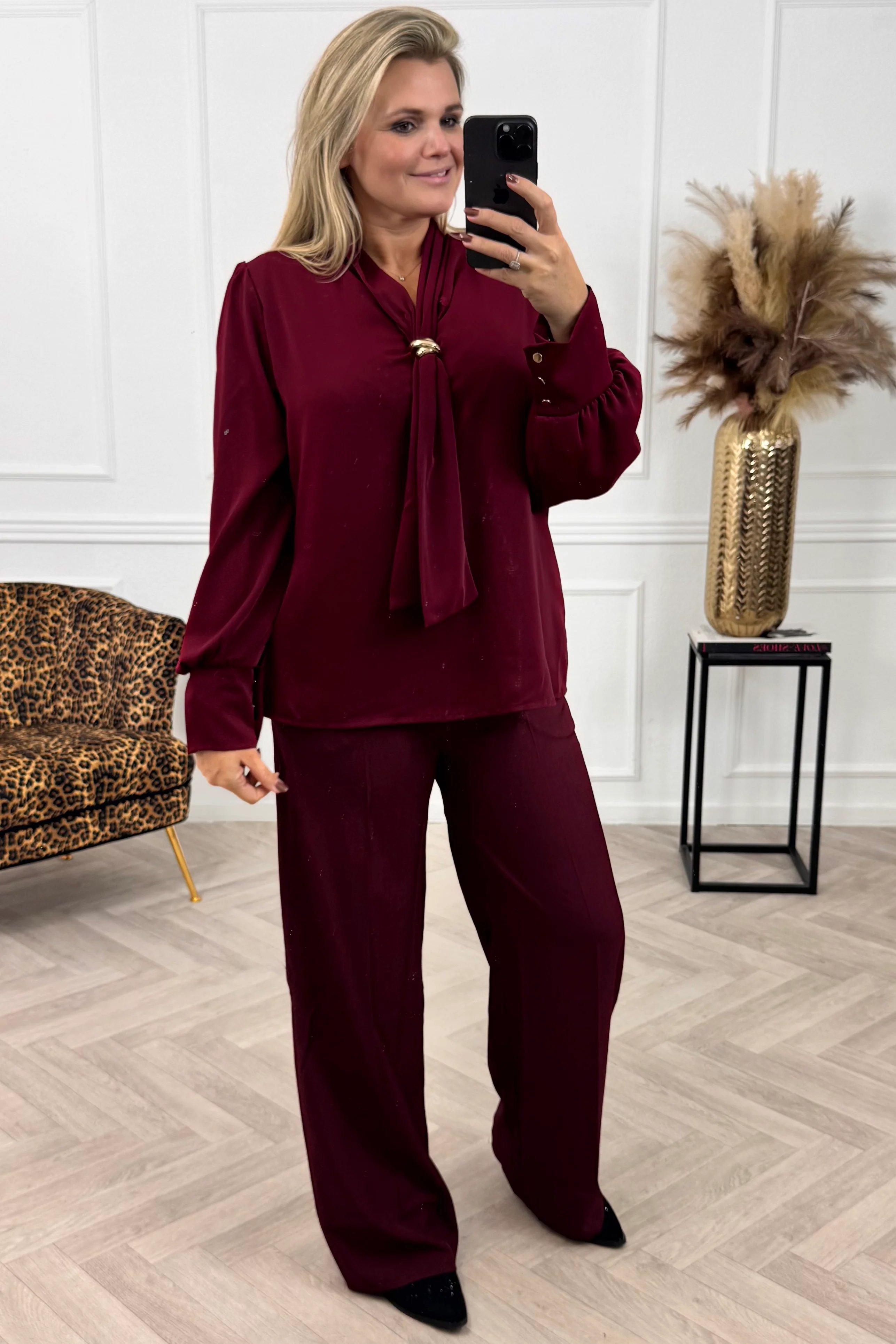 Classy Satin Blouse - Bordeaux - Image 2