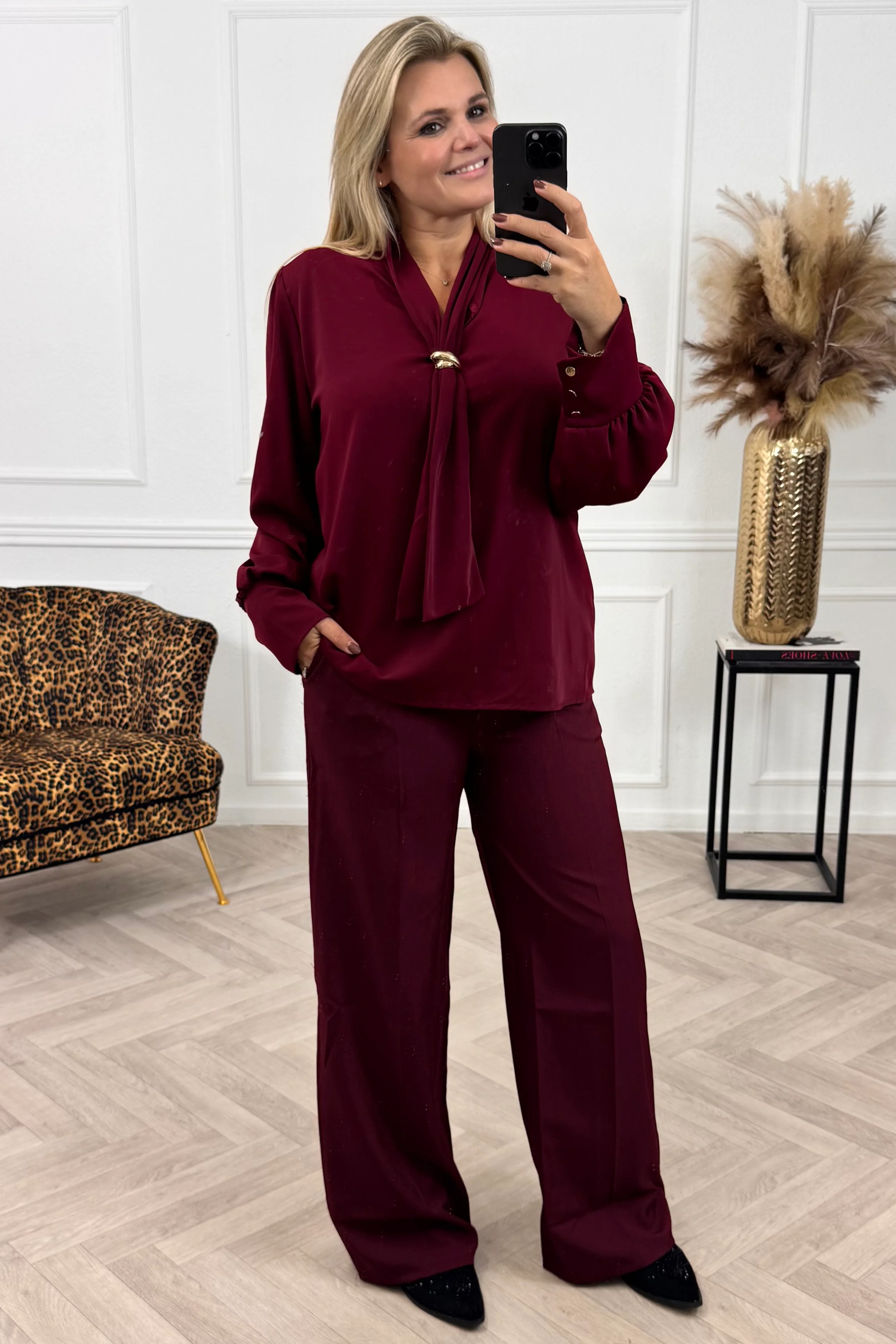 Classy Satin Blouse - Bordeaux - Image 3