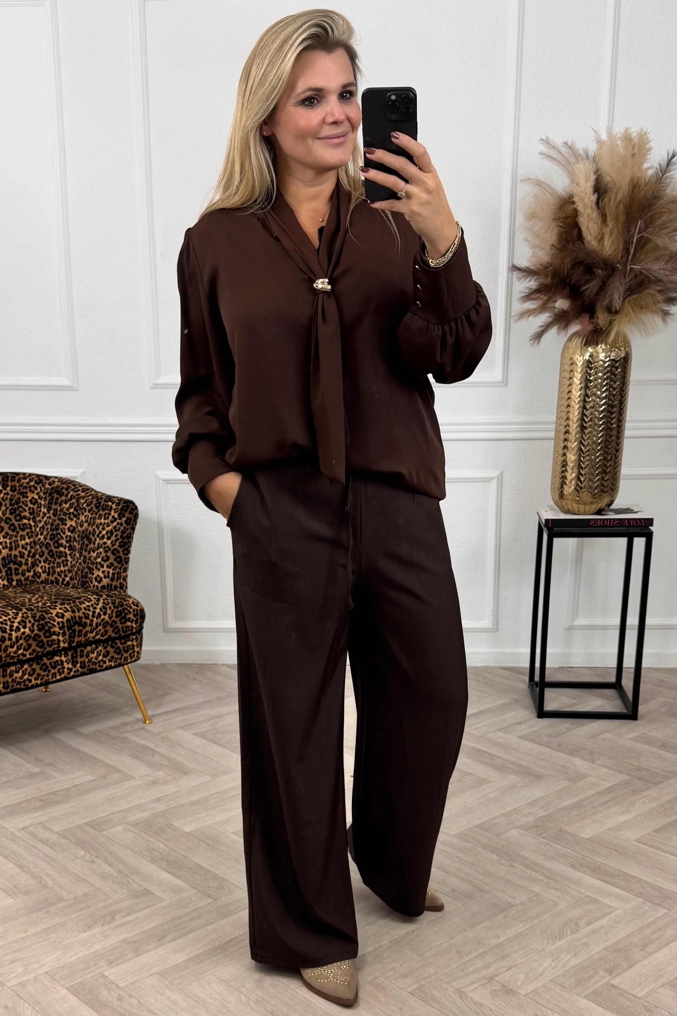 Classy Satin Blouse - Brown