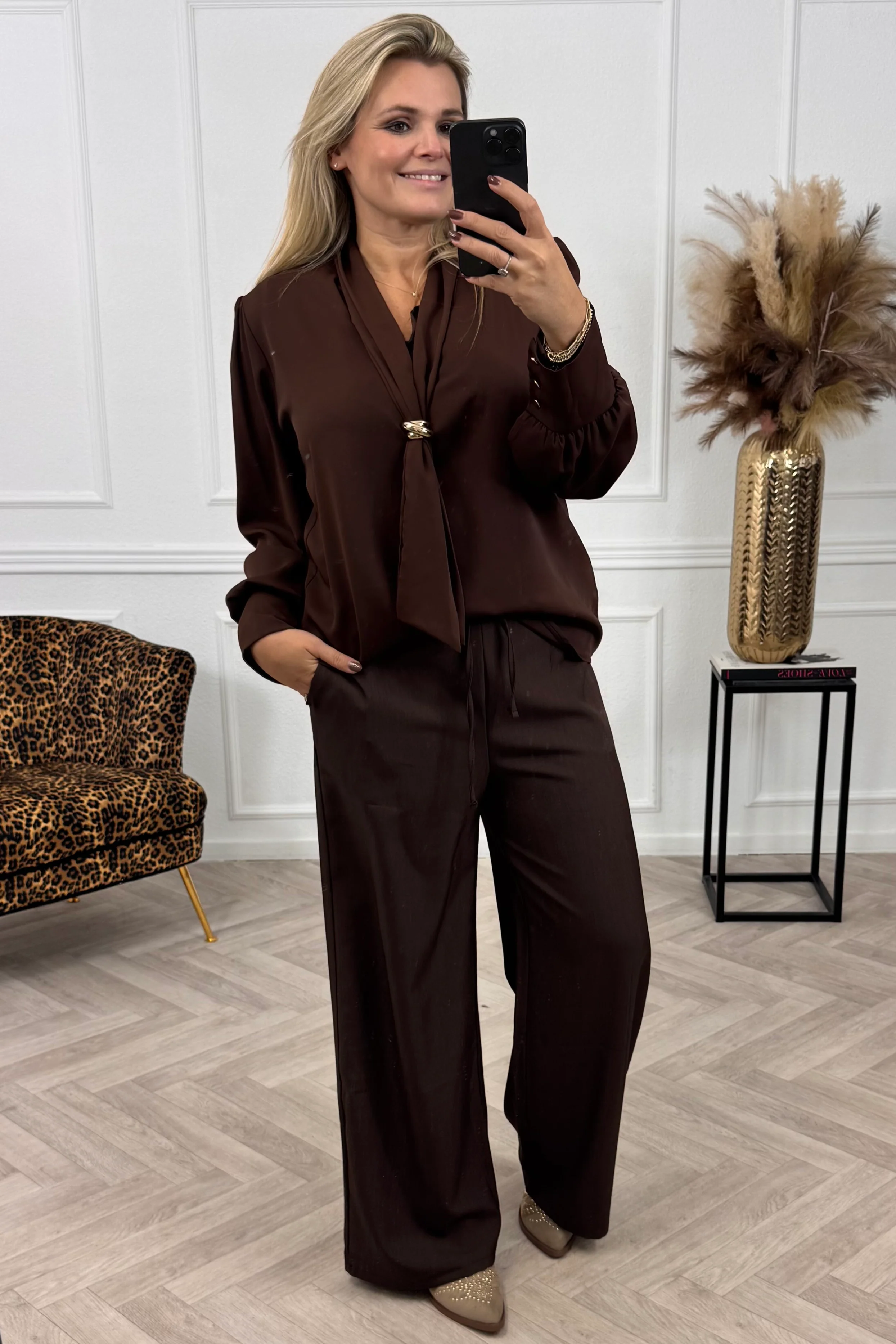 Classy Satin Blouse - Brown - Image 2