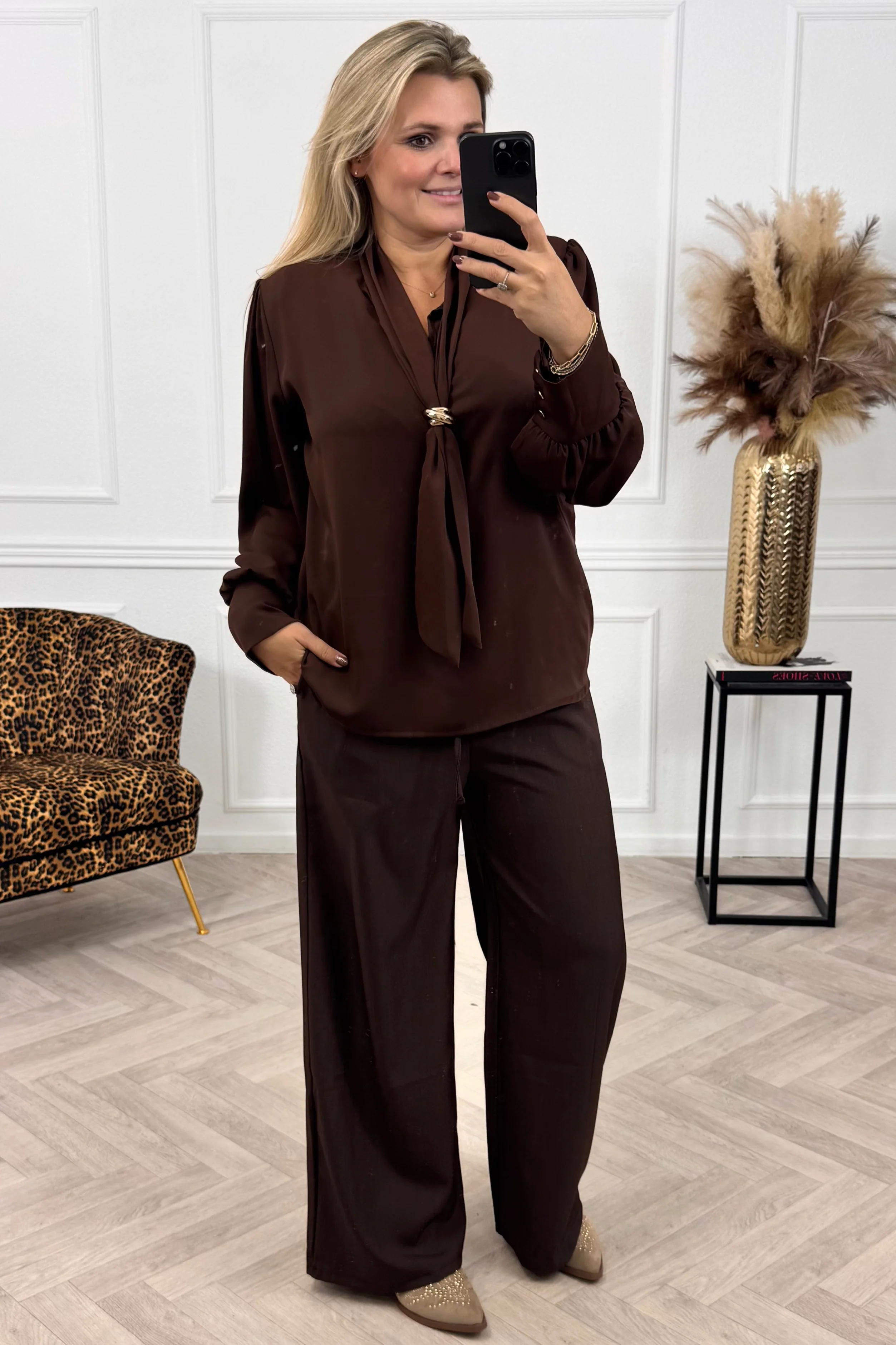 Classy Satin Blouse - Brown - Image 3