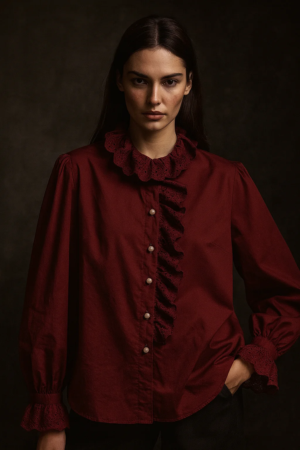 Collar Lace Blouse - Bordeaux