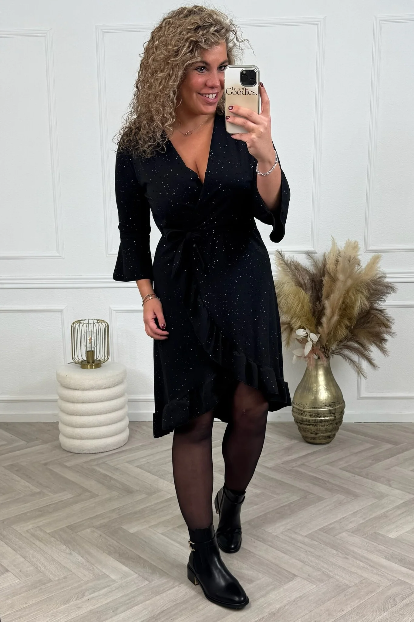 Colored Ruffle Dress - Black