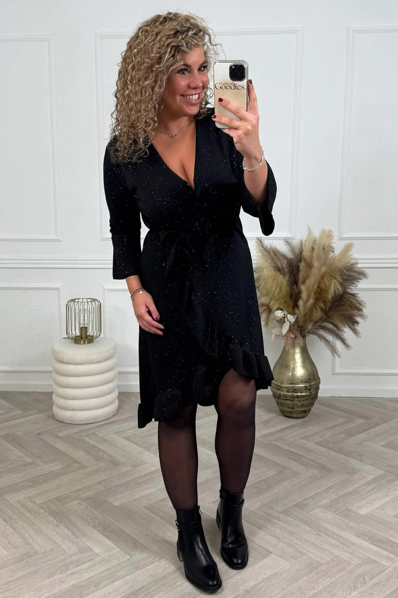 Colored Ruffle Dress - Black - Image 3