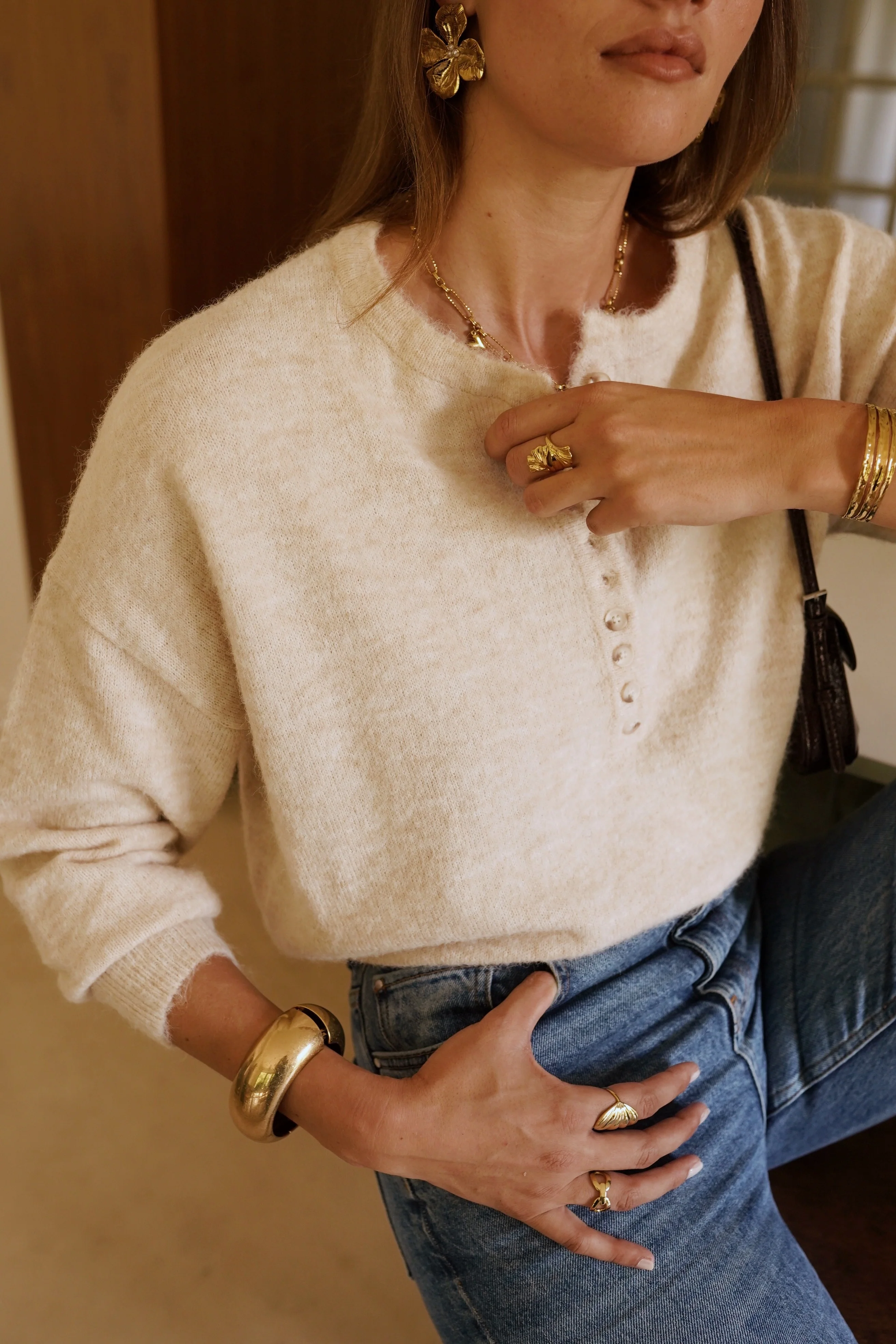 Comfy Button Sweater - Beige - Image 5