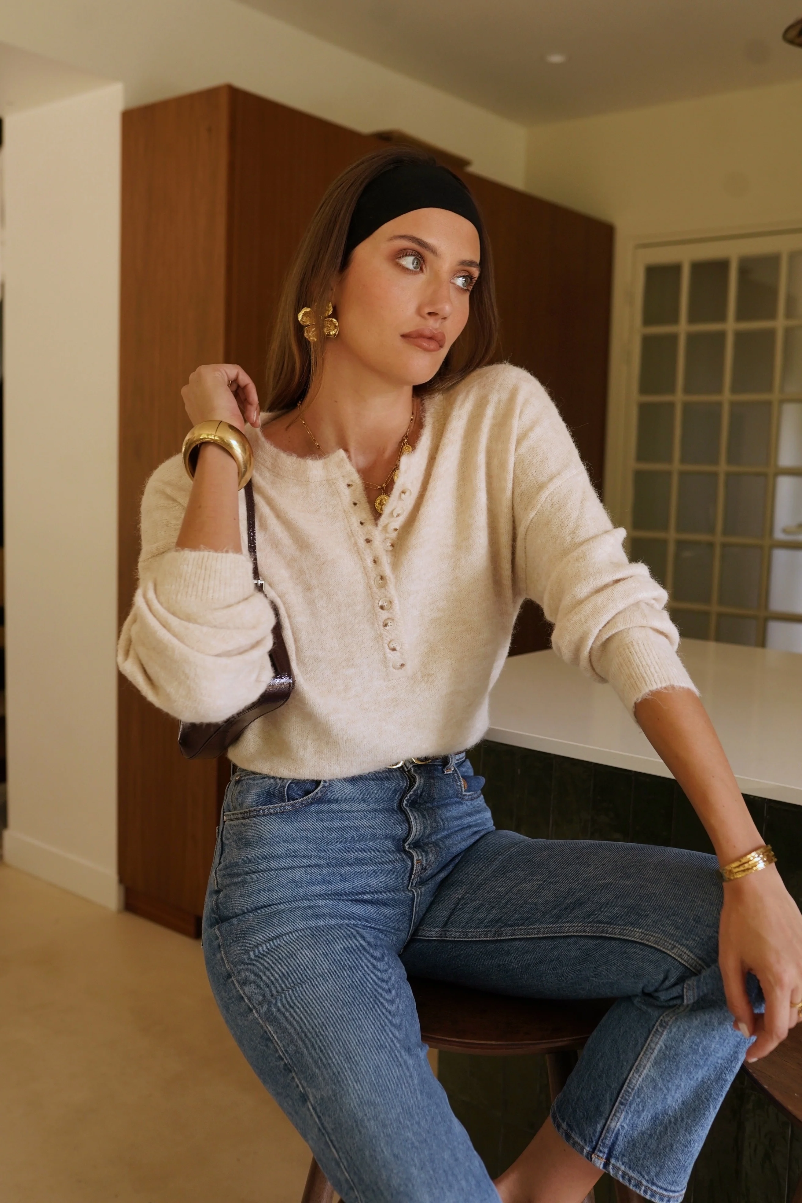 Comfy Button Sweater - Beige - Image 6