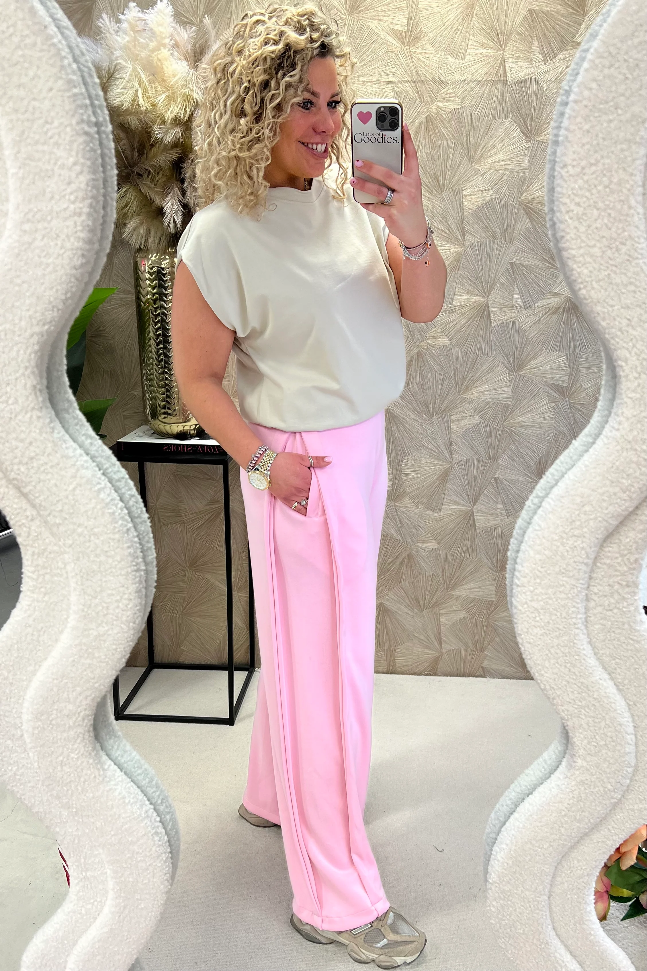 Comfy Wide Leg Jogging Pants - Soft Pink