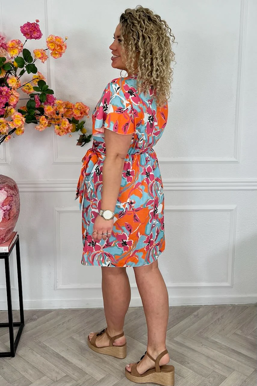 Cotton Barcelona Wrap Dress Celeste - Orange/Turquoise - Image 2