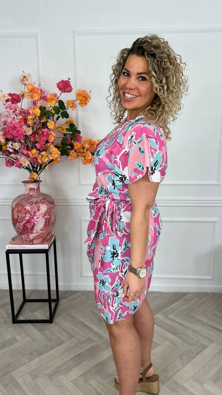 Cotton Barcelona Wrap Dress Celeste - Pink/Turquoise - Image 3