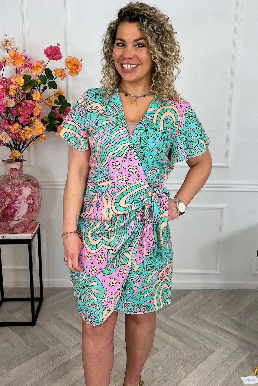 Cotton Barcelona Wrap Dress Hearts - Turquoise - Image 2