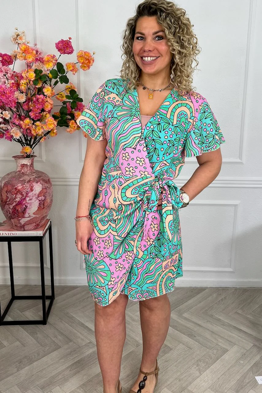 Cotton Barcelona Wrap Dress Hearts - Turquoise - Image 3