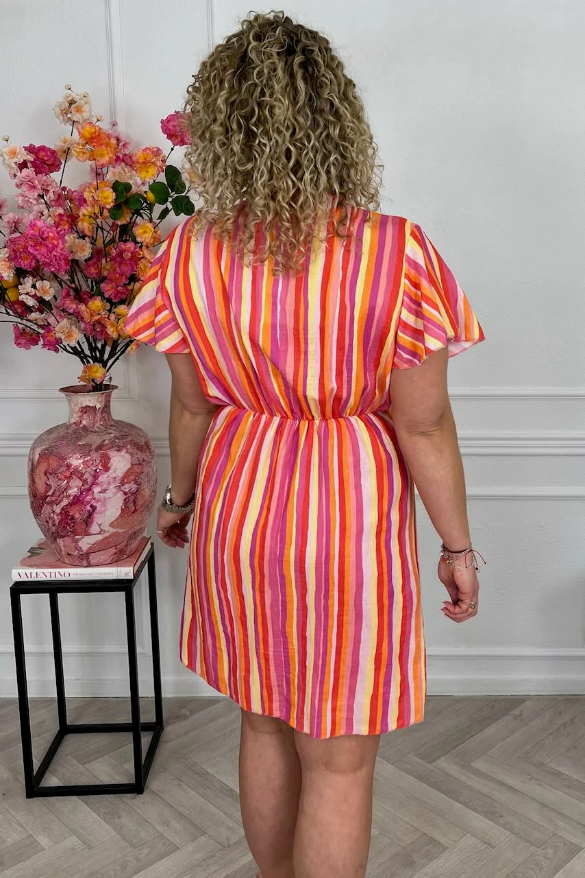 Cotton Barcelona Wrap Dress Lines - Pink/Red - Image 5
