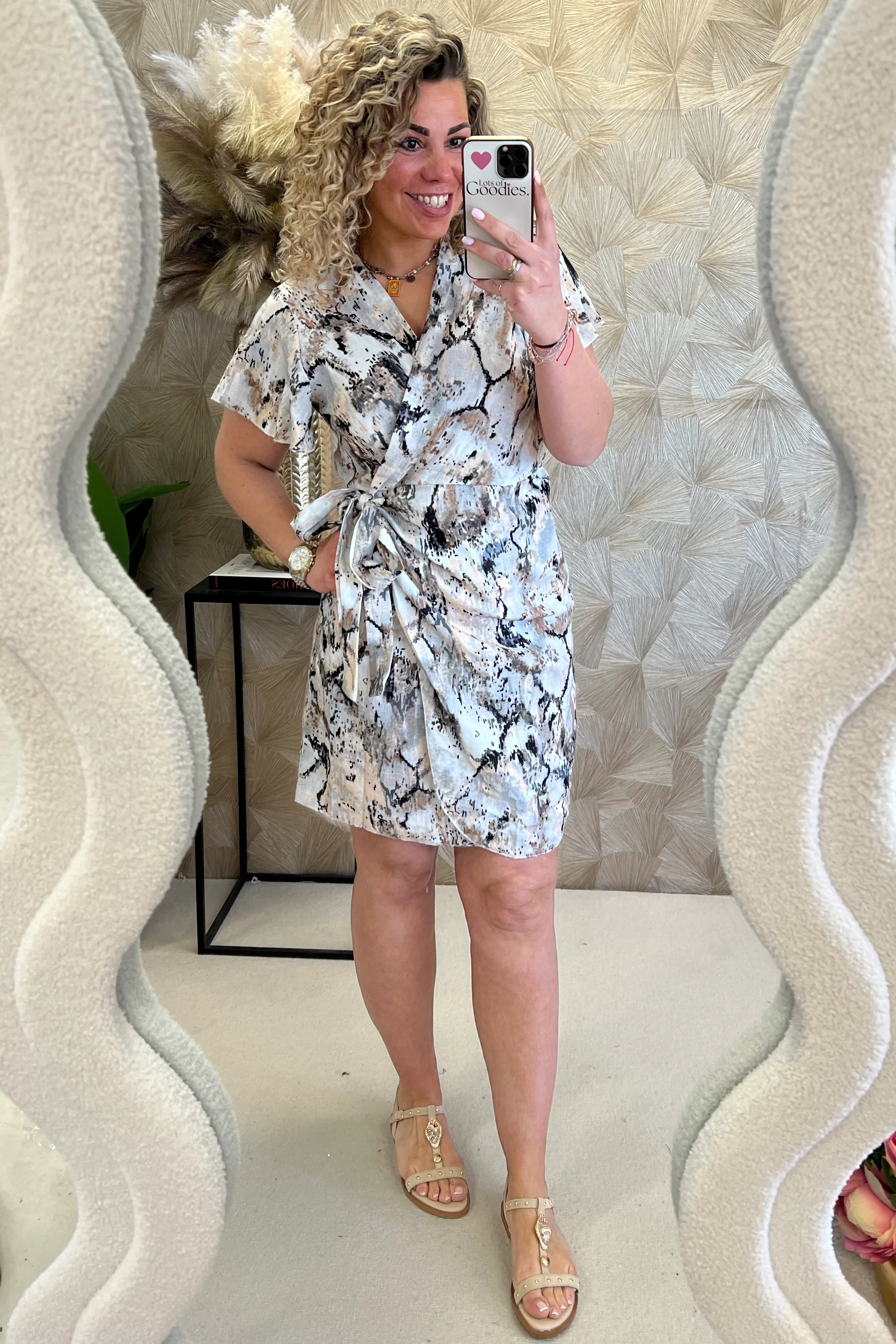 Cotton Barcelona Wrap Dress Marble - Black - Image 2