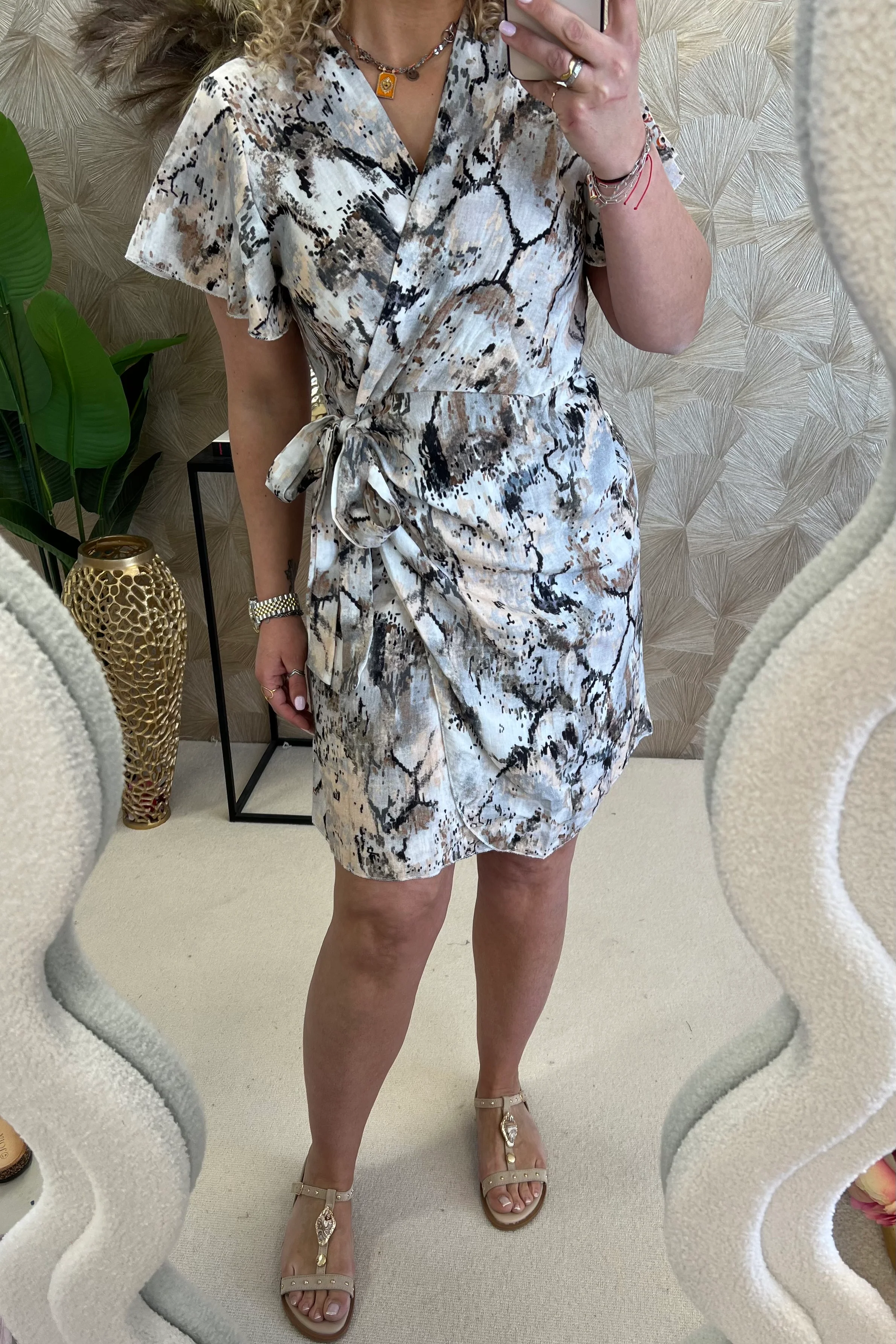 Cotton Barcelona Wrap Dress Marble - Black - Image 3