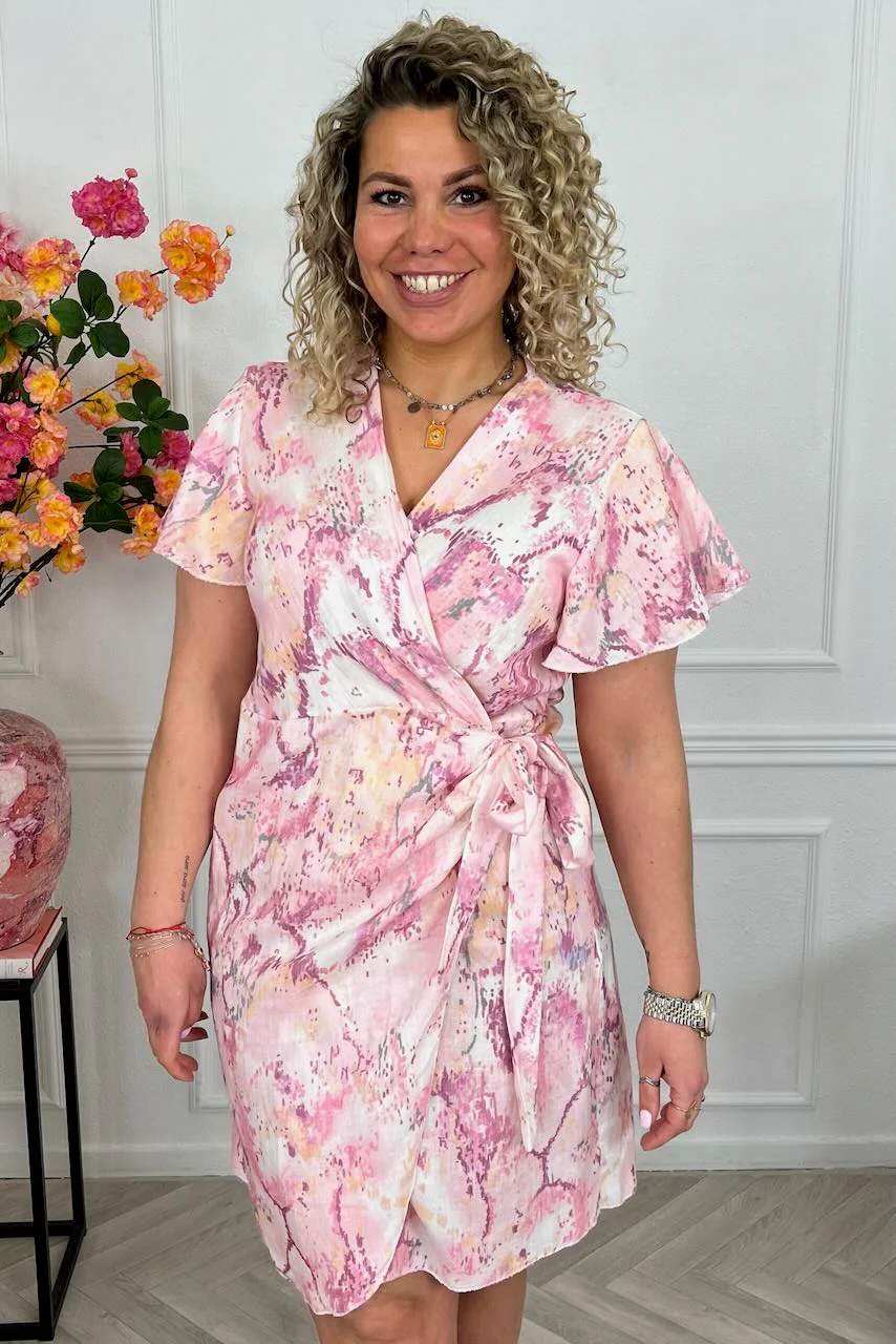 Cotton Barcelona Wrap Dress Marble - Pink - Image 3