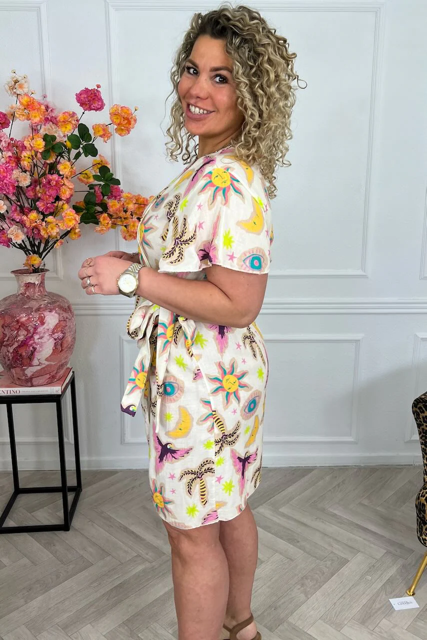 Cotton Barcelona Wrap Dress Tropical - Beige - Image 4