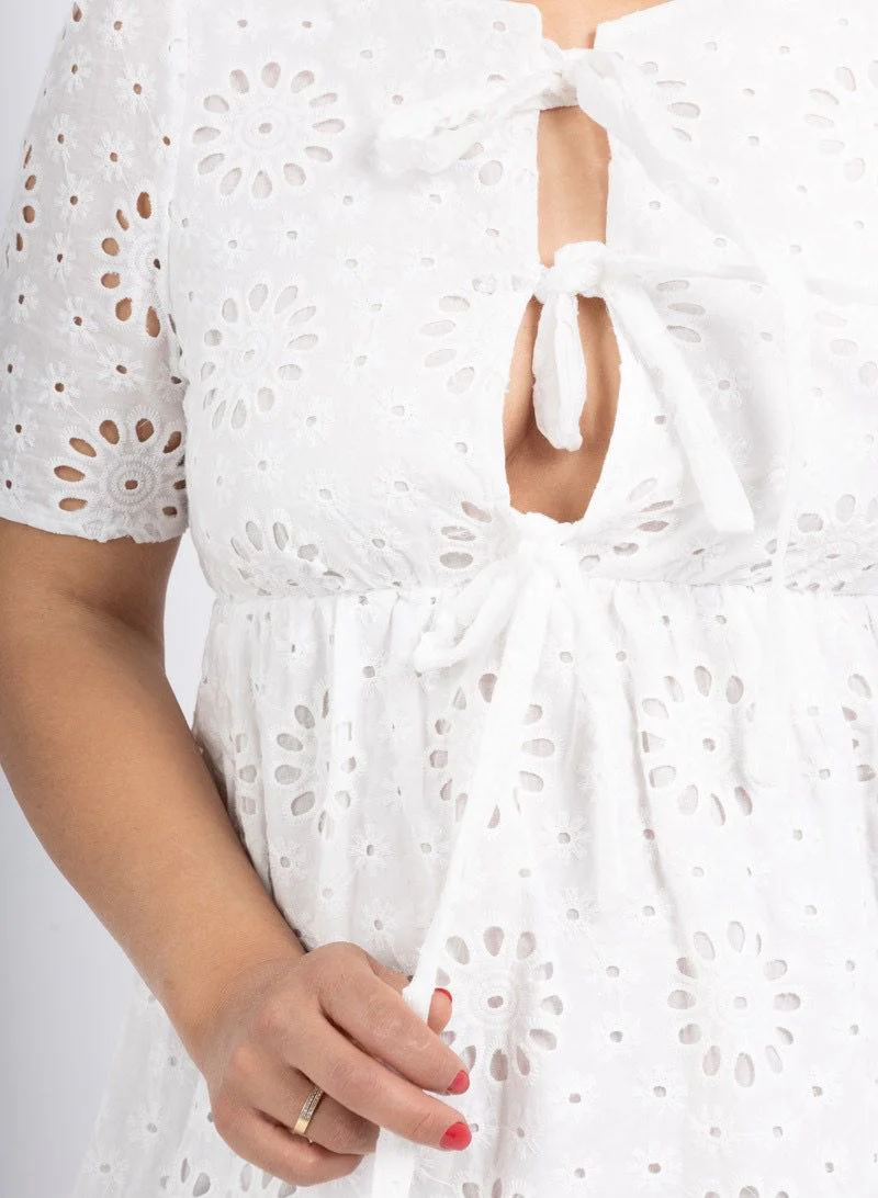 Cotton Broderie Dress - White - Image 3