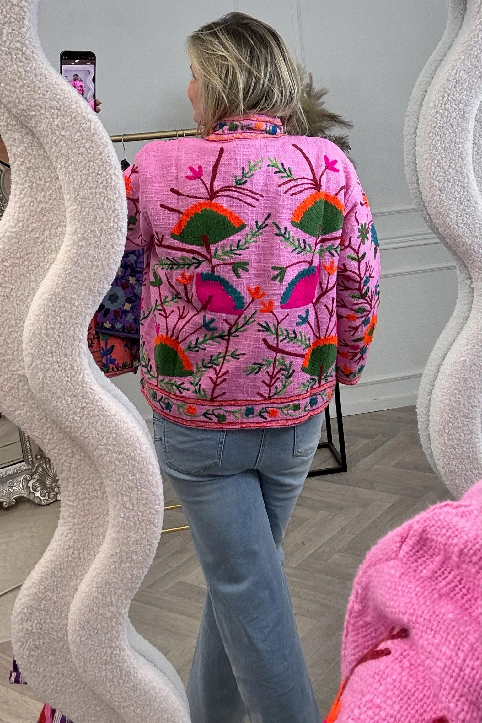 Cotton Flower Button Jacket - Pink - Image 2