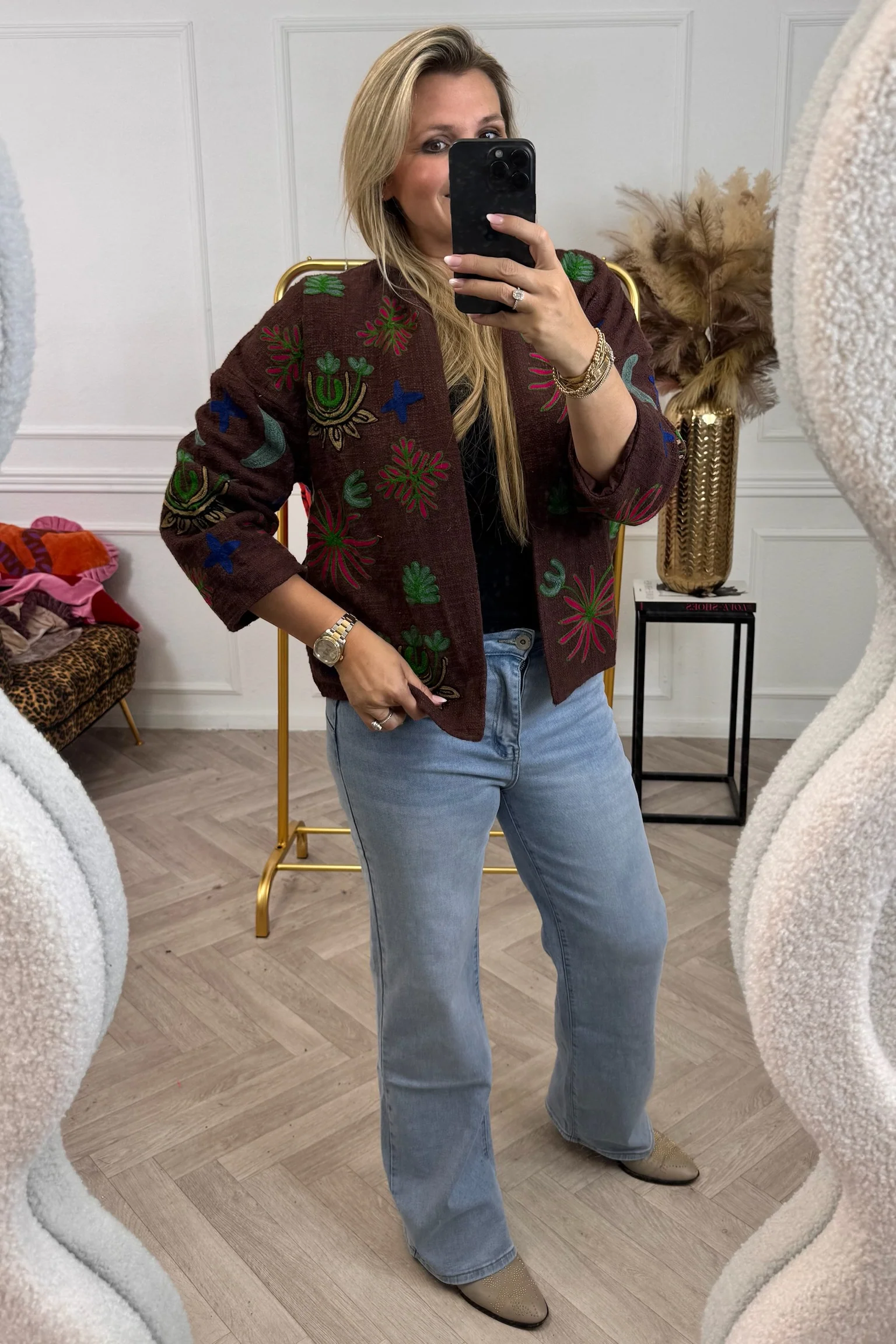 Cotton Flower Jacket - Brown