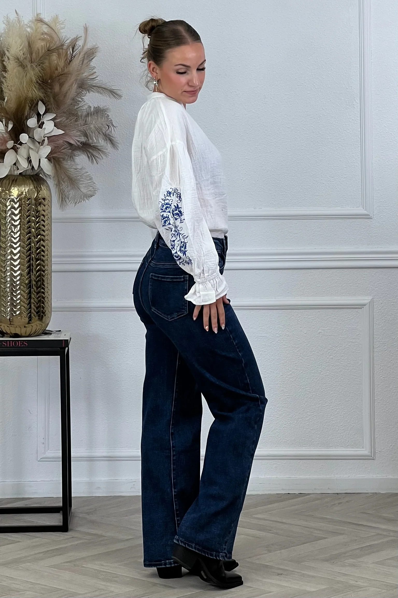 Cotton Flower Sleeve Blouse - White - Image 2
