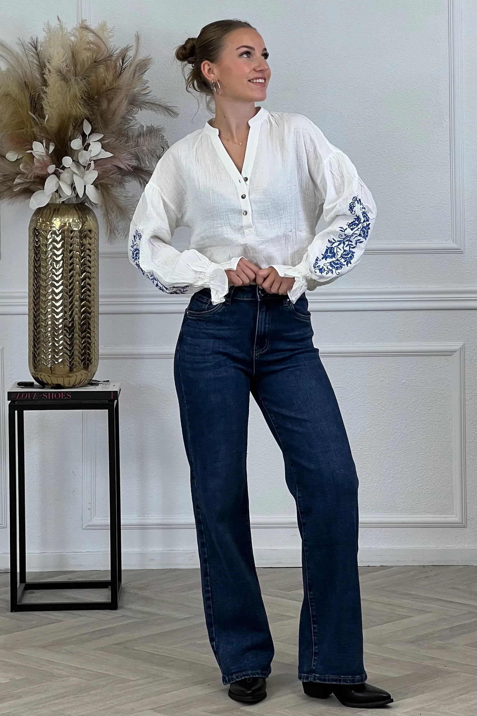 Cotton Flower Sleeve Blouse - White - Image 3