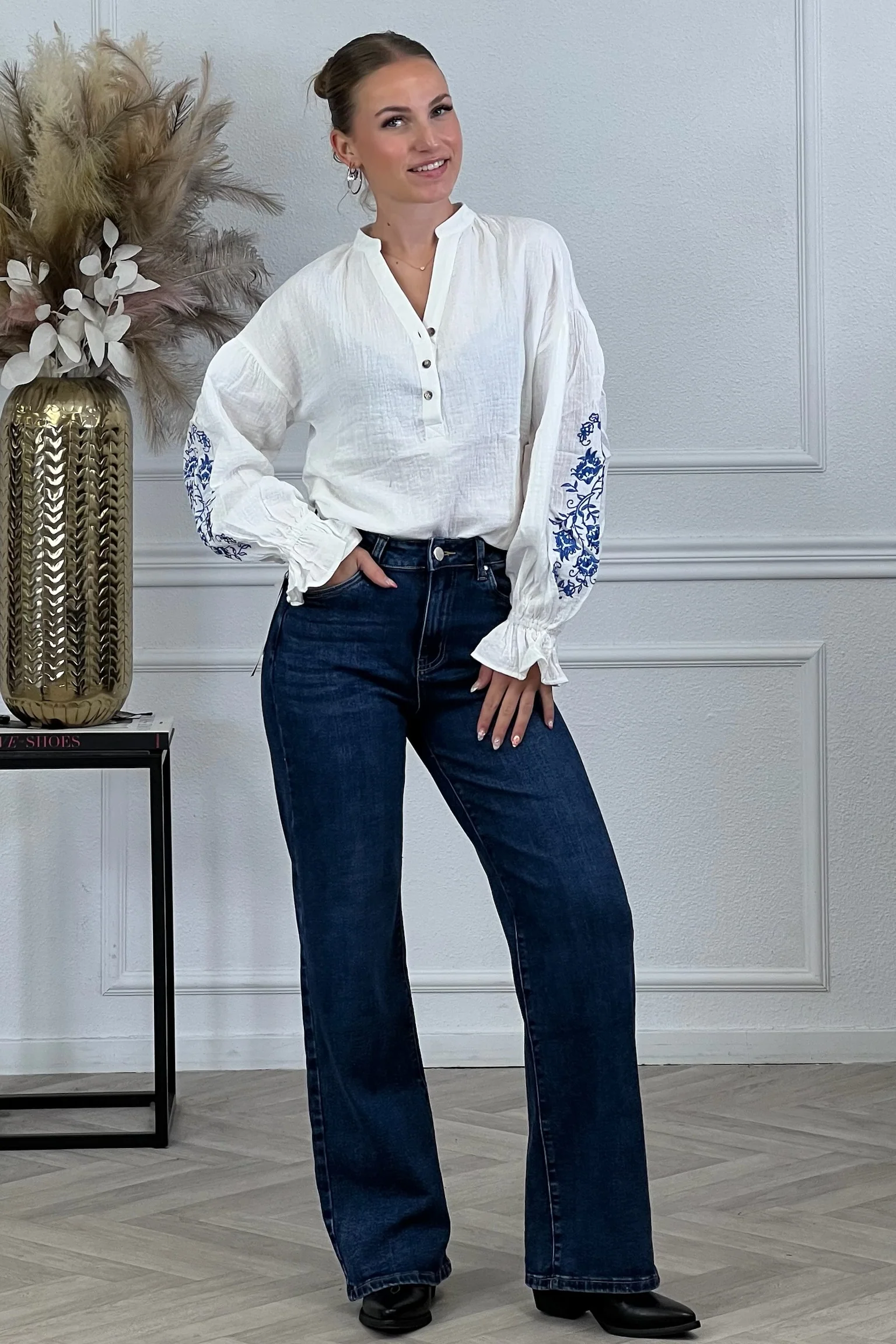 Cotton Flower Sleeve Blouse - White - Image 4