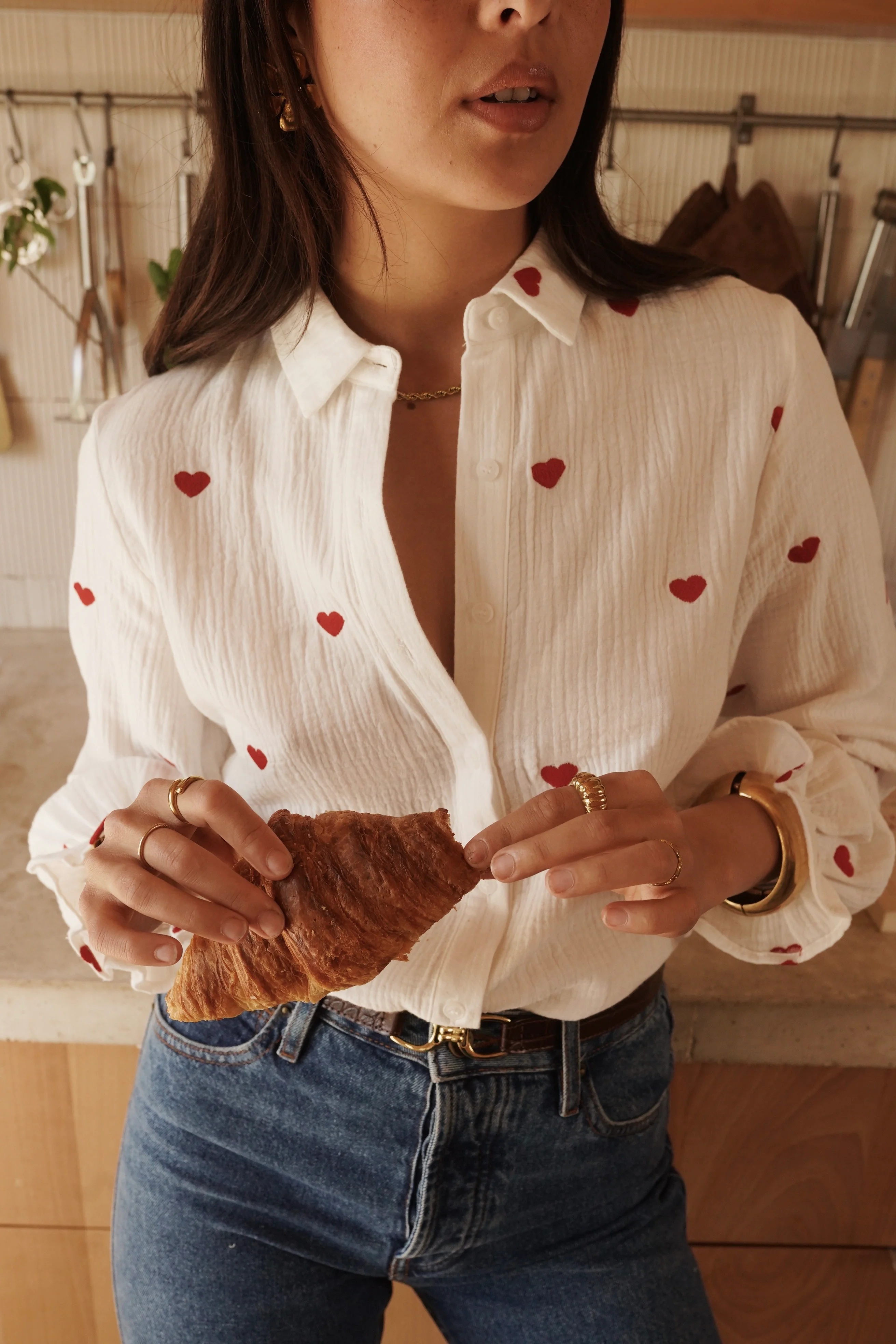 Cotton Heart Blouse - White/Red