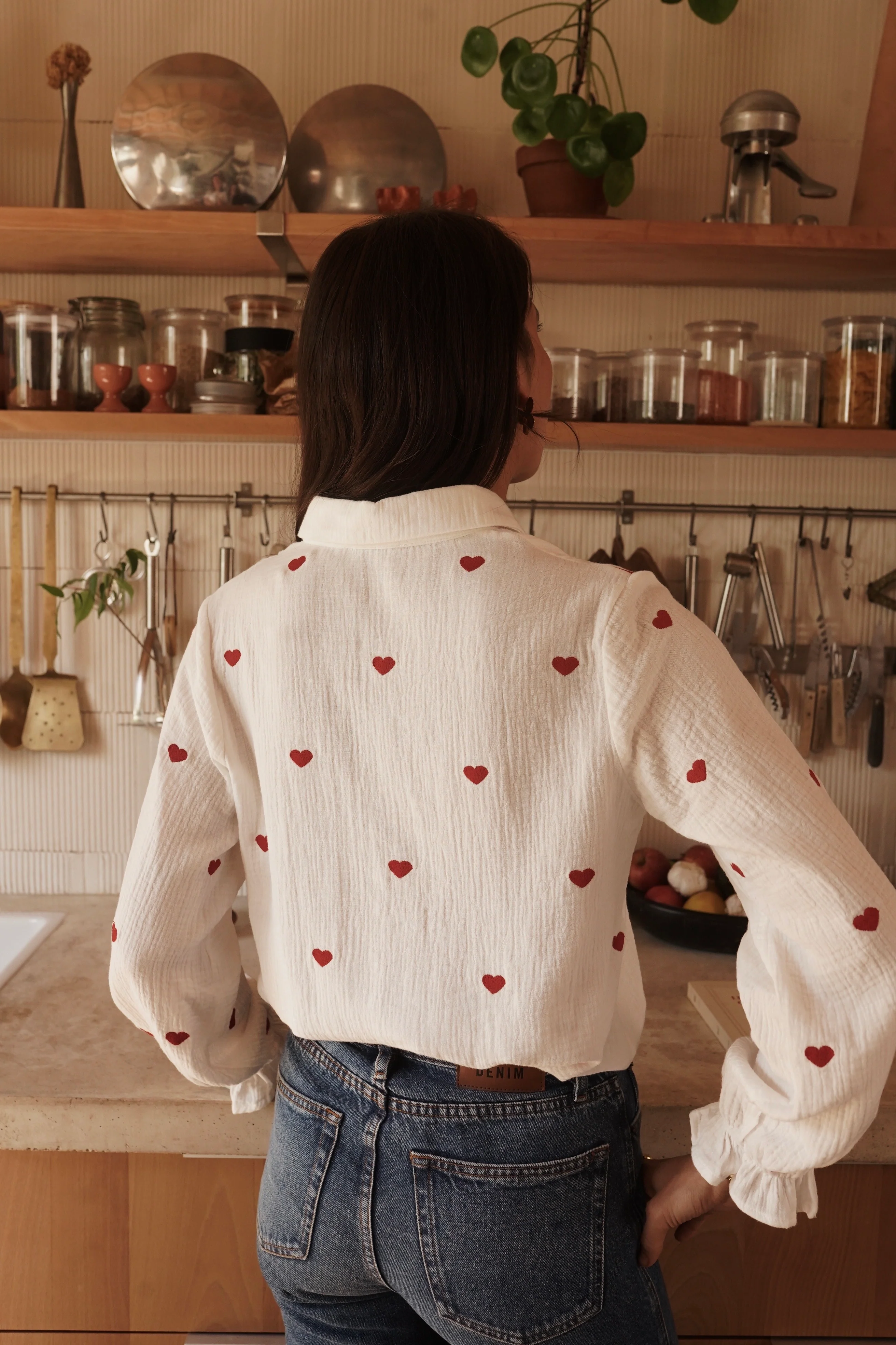 Cotton Heart Blouse - White/Red - Image 3