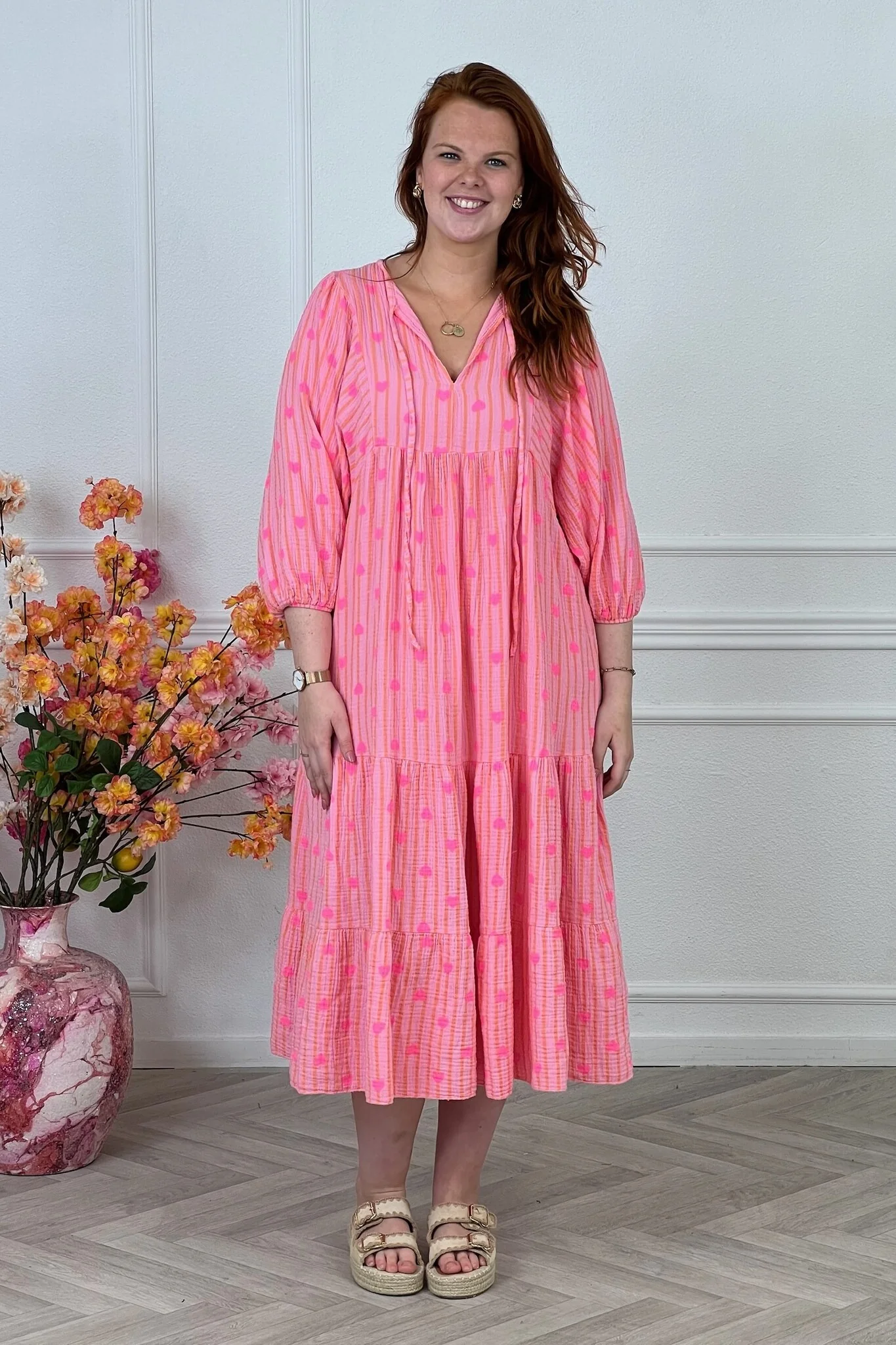 Cotton Heart Dress - Light Pink/Fuchsia